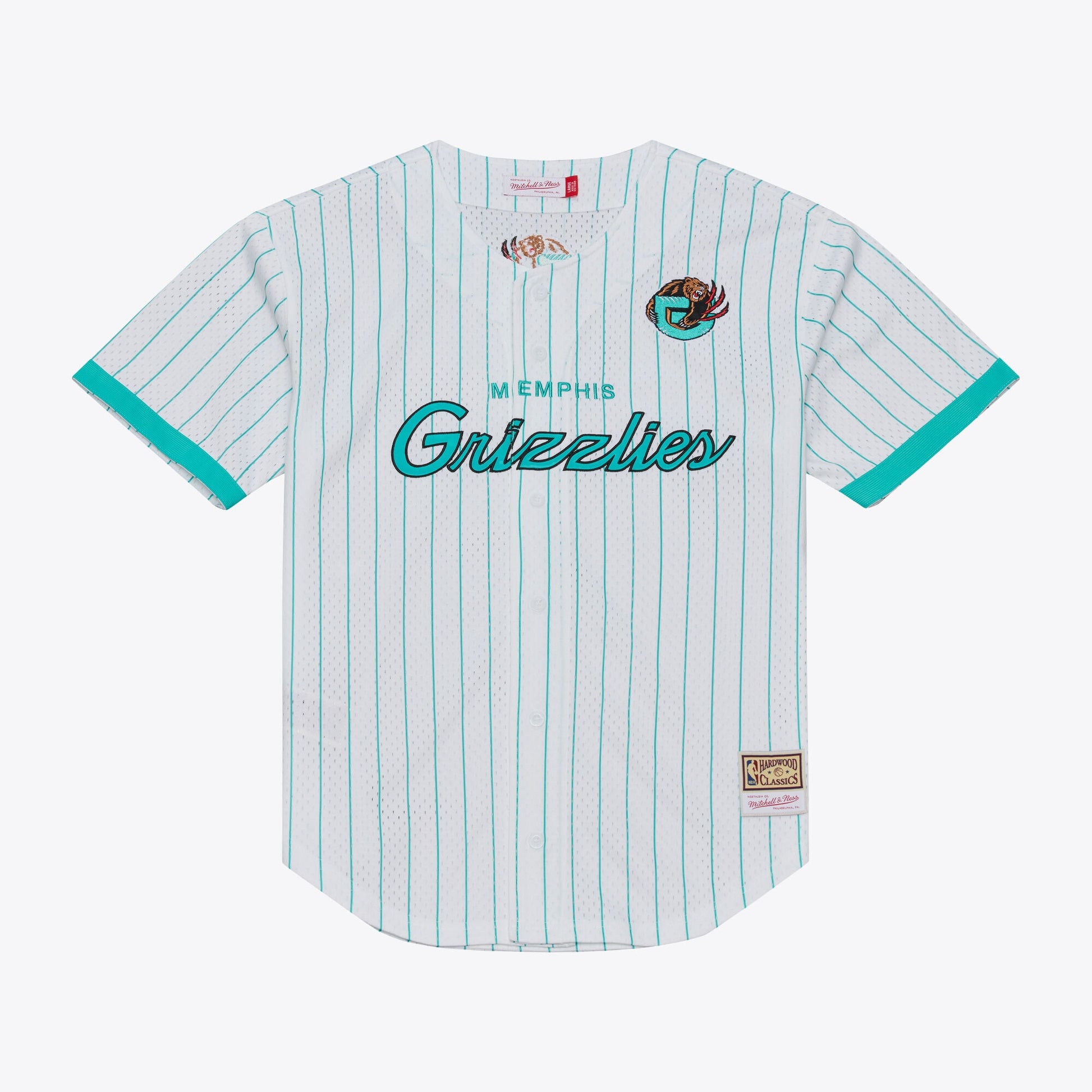 Men's Memphis Grizzlies Mitchell & Ness White Head Coach Pinstripe Mesh Full-Button Baseball Jersey