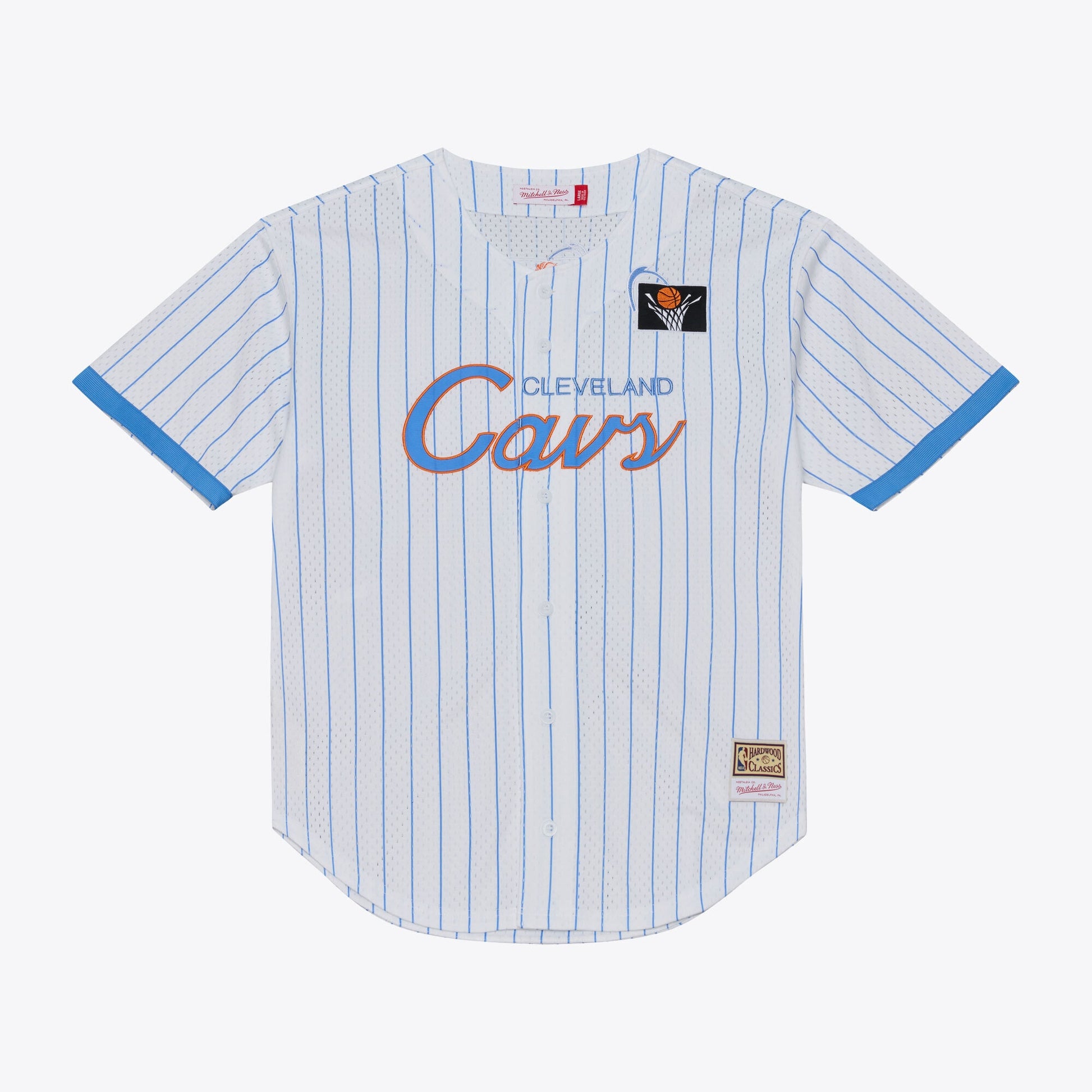 Men's Cleveland Cavaliers Mitchell & Ness White Head Coach Pinstripe Mesh Full-Button Baseball Jersey