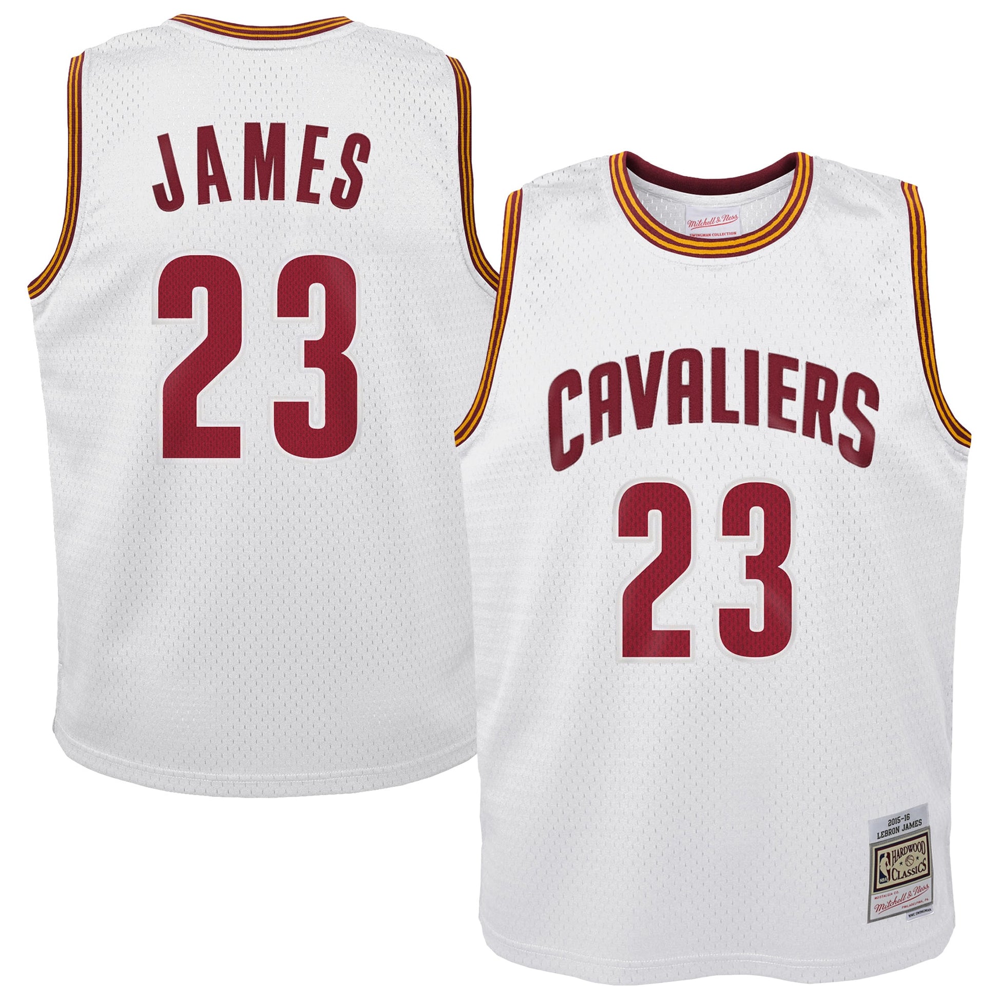 Youth Cleveland Cavaliers LeBron James Mitchell & Ness White 2015-16 Hardwood Classics Swingman Throwback Home Jersey