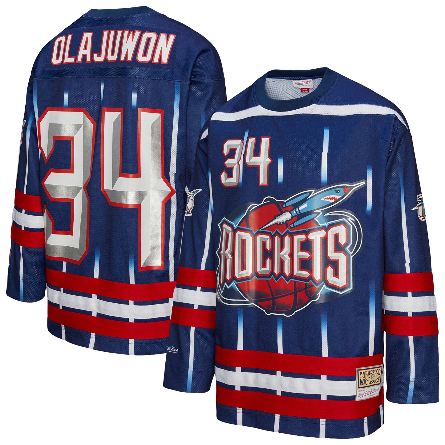 Unisex Houston Rockets Hakeem Olajuwon Mitchell & Ness Navy Maxxed Out Fashion Hockey Jersey