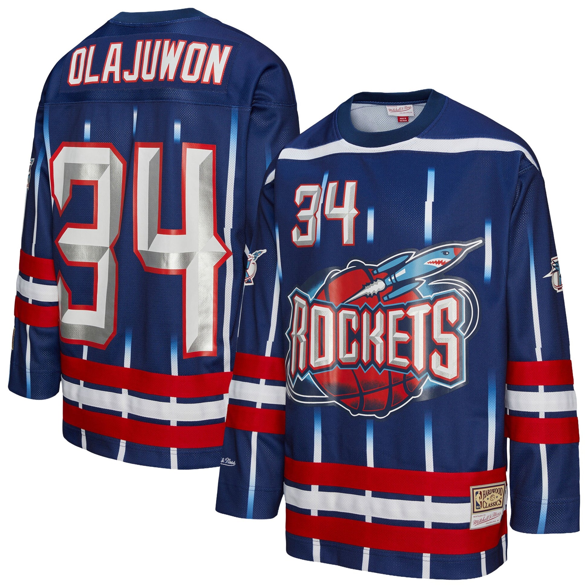 Unisex Houston Rockets Hakeem Olajuwon Mitchell & Ness Navy Maxxed Out Fashion Hockey Jersey