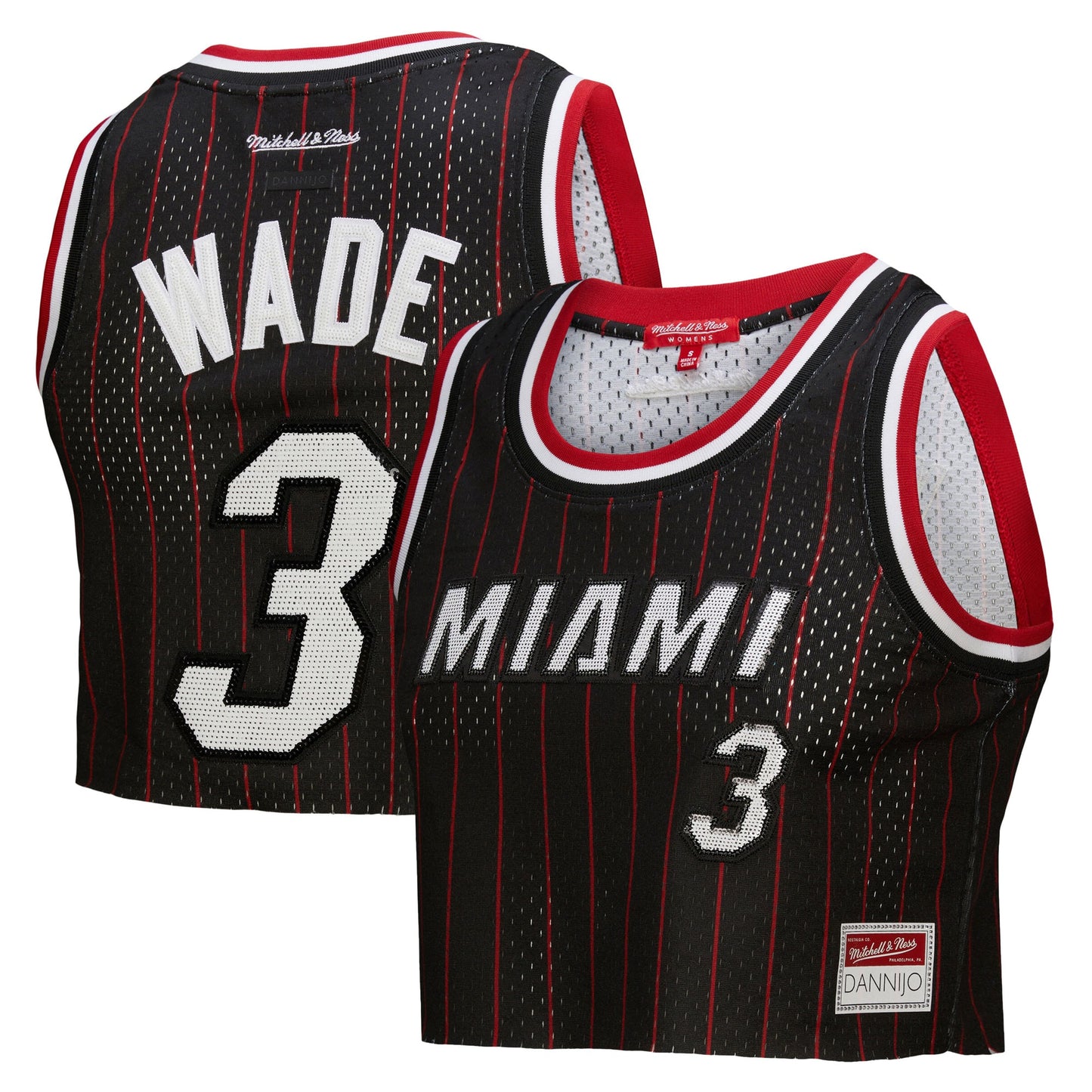 Women's Miami Heat Dwyane Wade Mitchell & Ness x DANNIJO Black Fashion Cropped Basketball Jersey