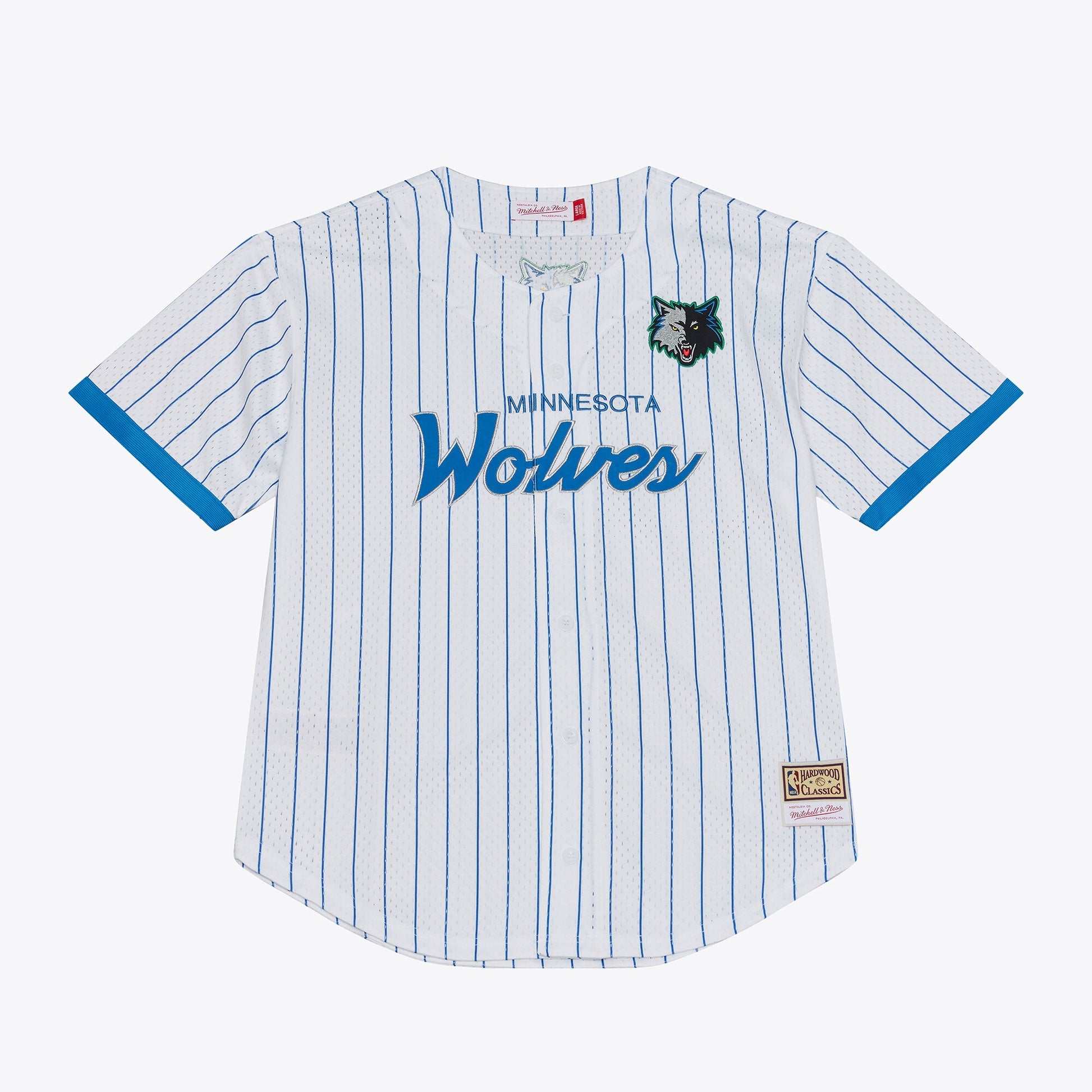 Men's Minnesota Timberwolves Mitchell & Ness White Head Coach Pinstripe Mesh Full-Button Baseball Jersey