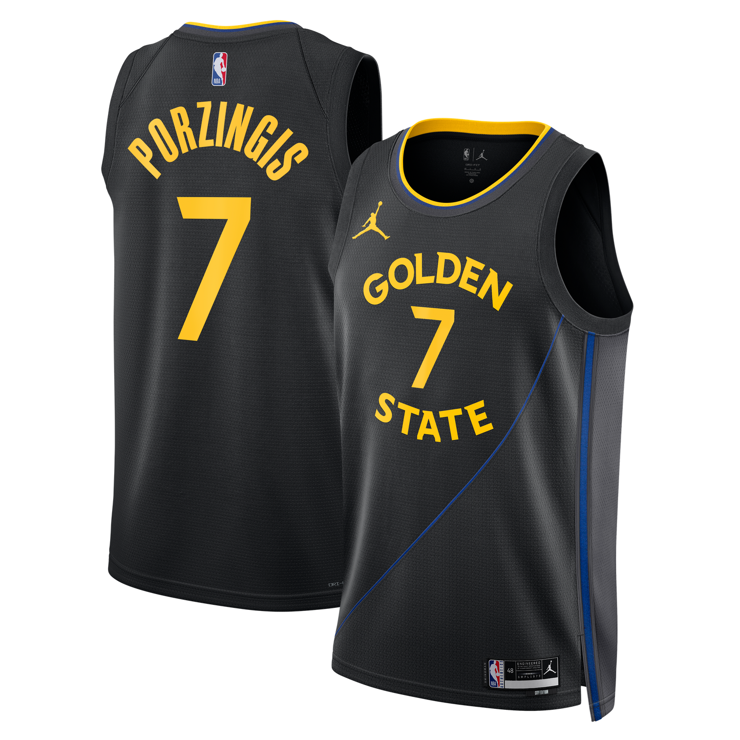 Unisex Golden State Warriors Kristaps Porziņģis Jordan Brand Black Swingman Jersey - Statement Edition