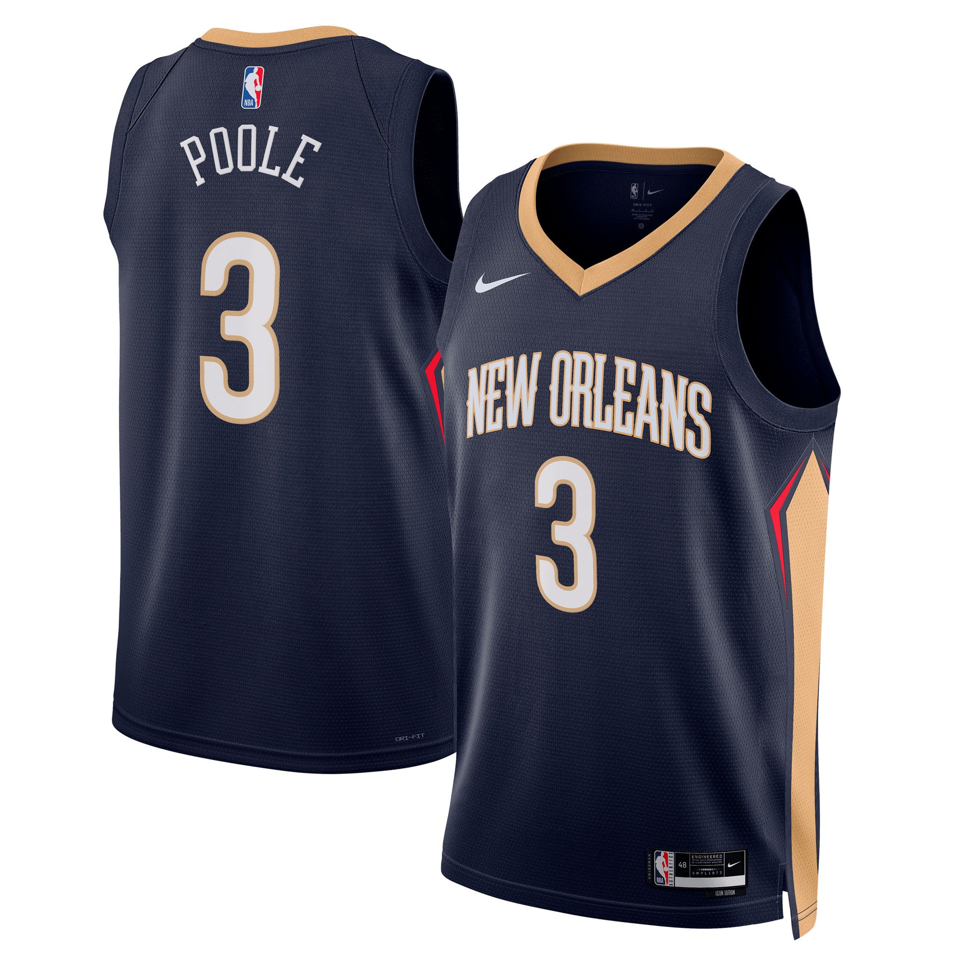 Unisex New Orleans Pelicans Jordan Poole Nike Navy Swingman Jersey - Icon Edition