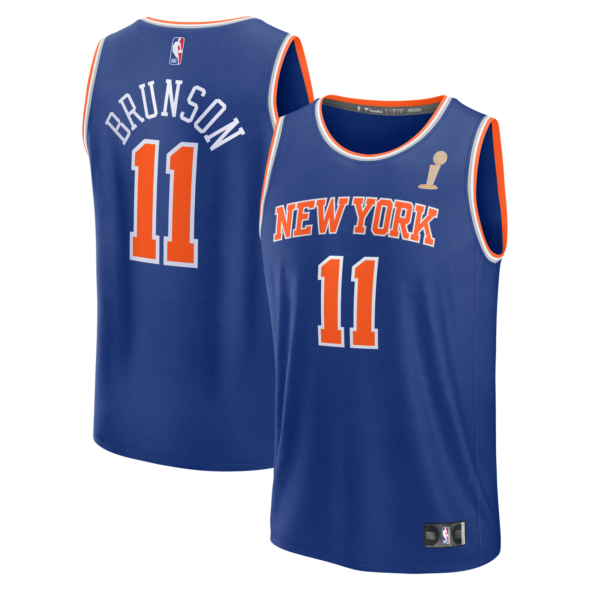 Men's New York Knicks Jalen Brunson Fanatics Blue 2026 NBA Finals Champions Fast Break Jersey - Icon Edition