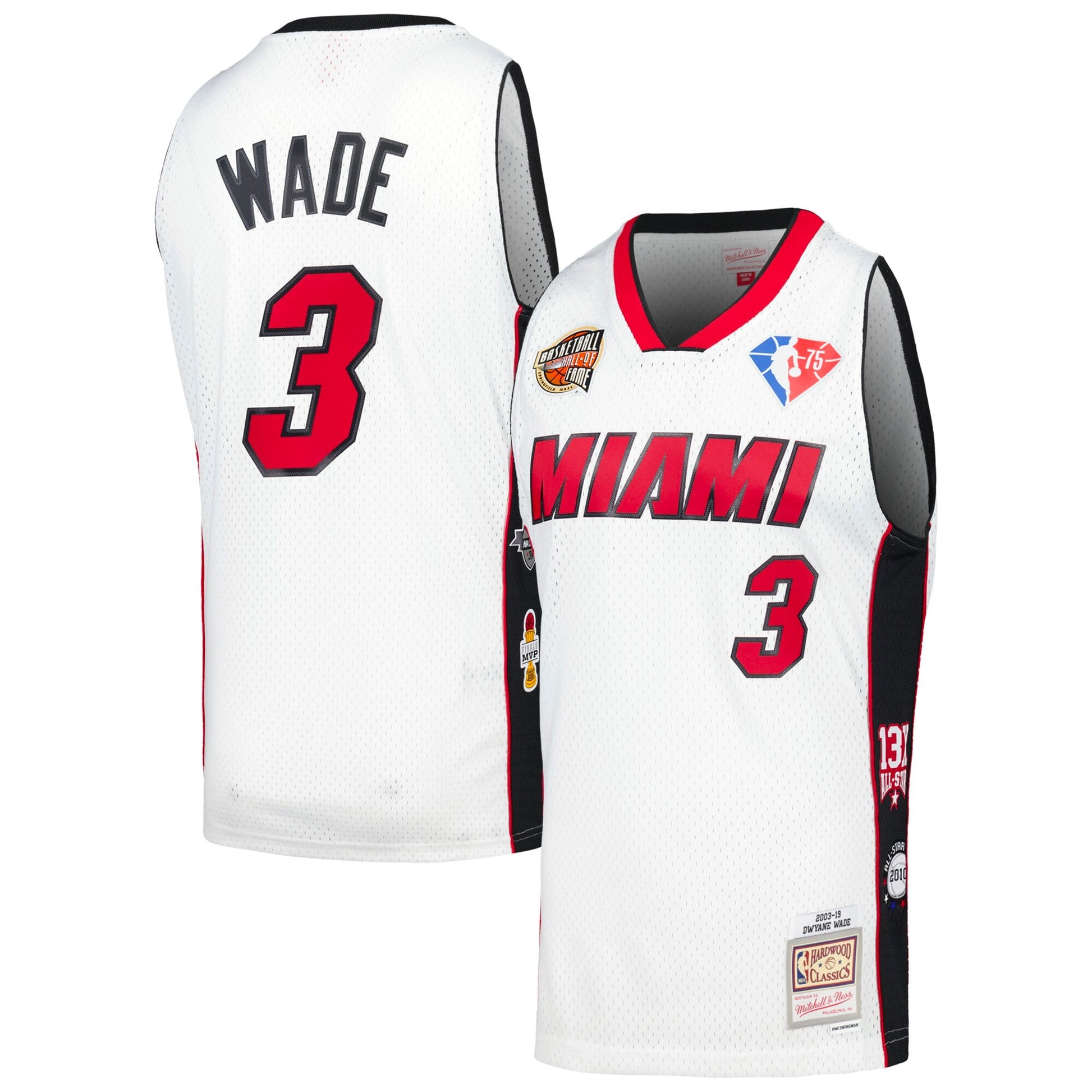 Unisex Miami Heat Dwyane Wade Mitchell & Ness White Hall of Fame Class of 2023 Throwback Swingman Jersey