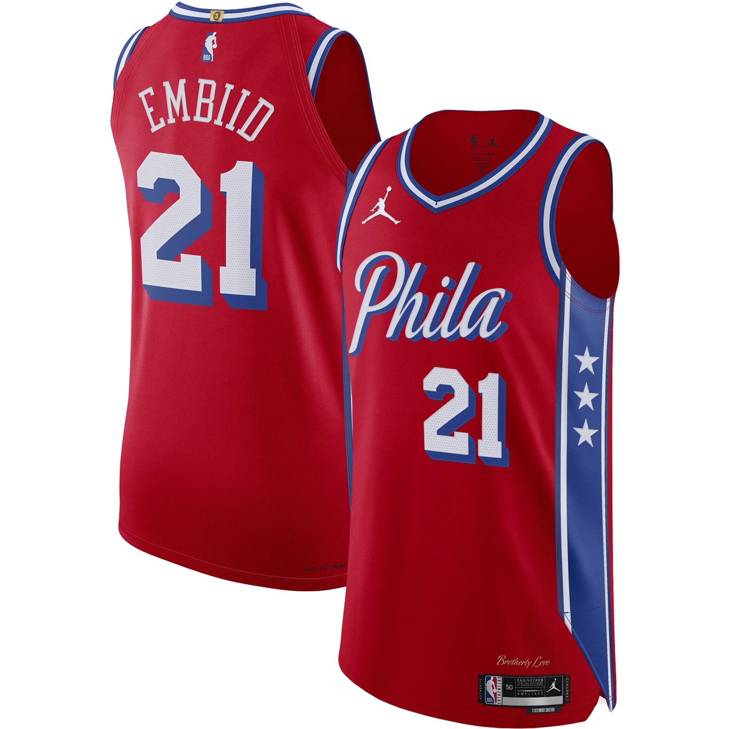 Men's Philadelphia 76ers Joel Embiid Jordan Brand Red Authentic Player Jersey - Statement Edition