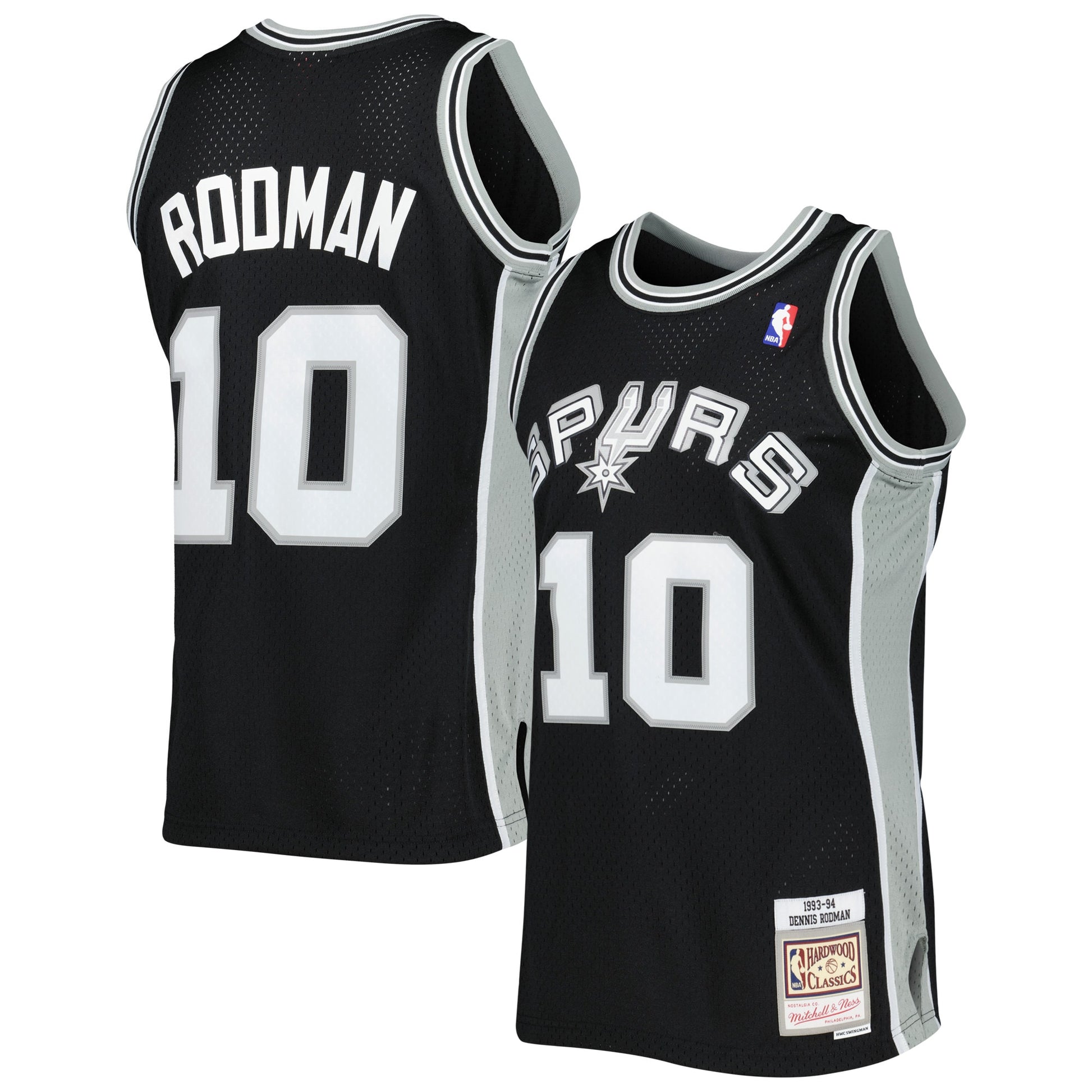 Men's San Antonio Spurs Dennis Rodman Mitchell & Ness Black 1993/94 Hardwood Classics Swingman Jersey