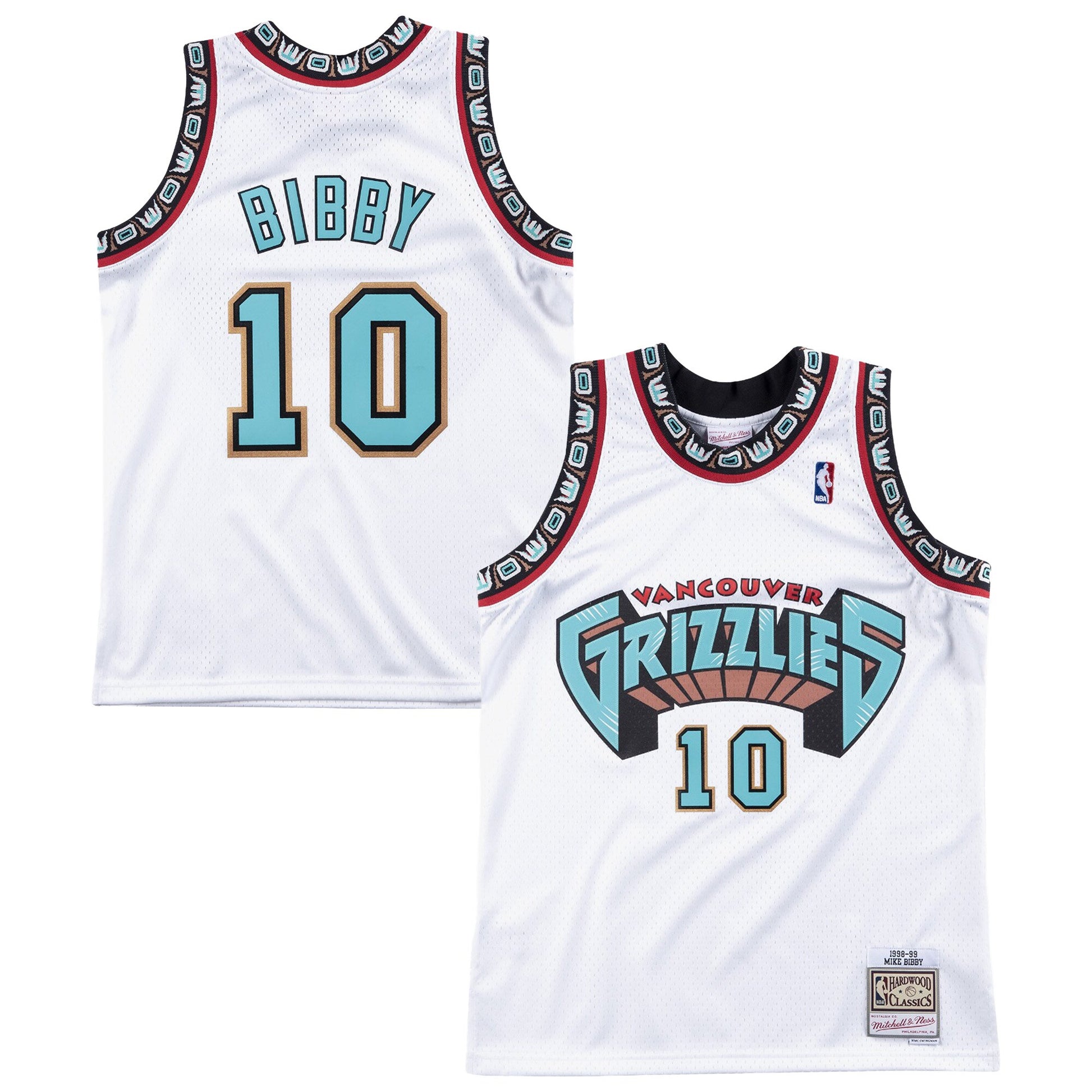 Men's Vancouver Grizzlies Mike Bibby Mitchell & Ness White 1998/99 Hardwood Classics Swingman Jersey