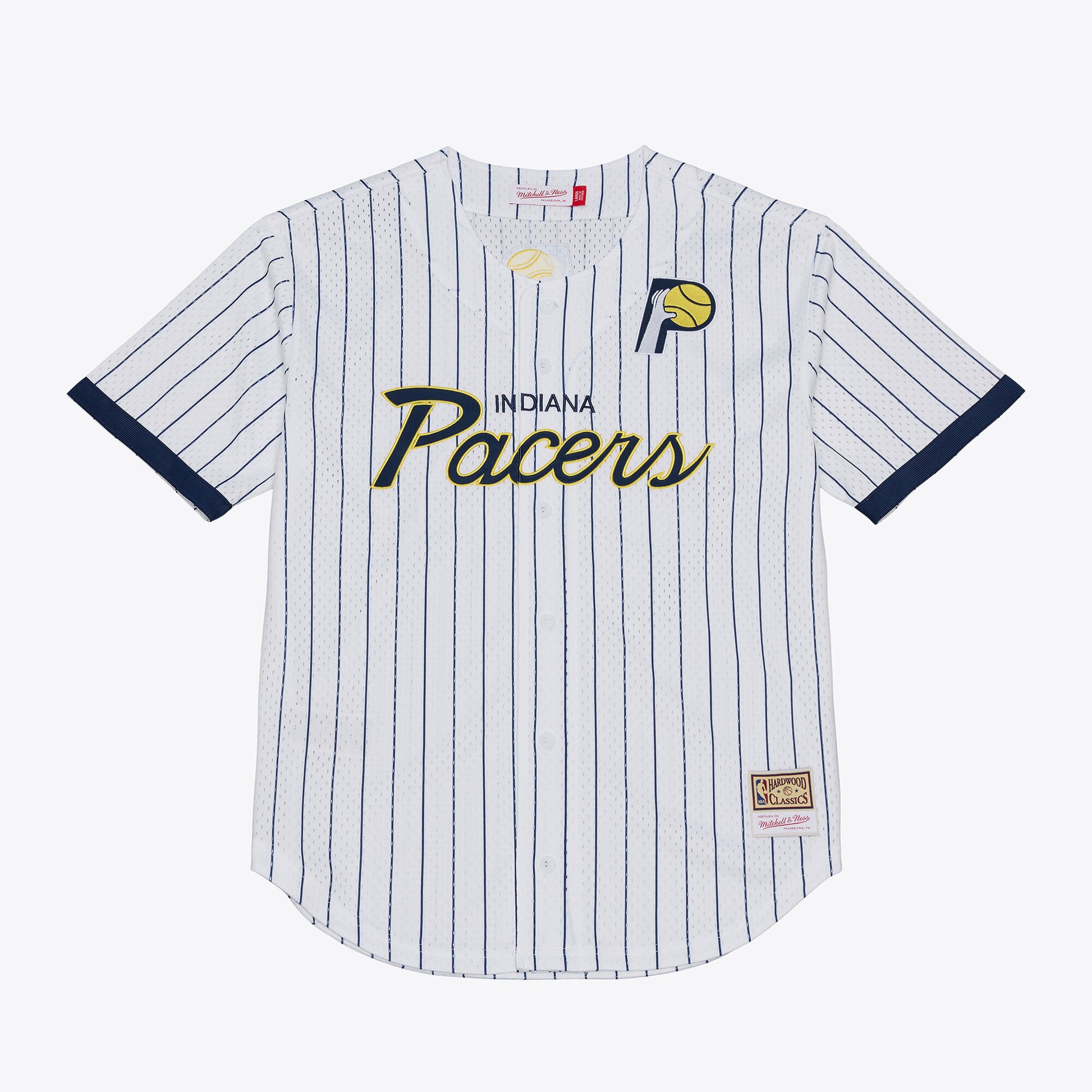 Men's Indiana Pacers Mitchell & Ness White Head Coach Pinstripe Mesh Full-Button Baseball Jersey
