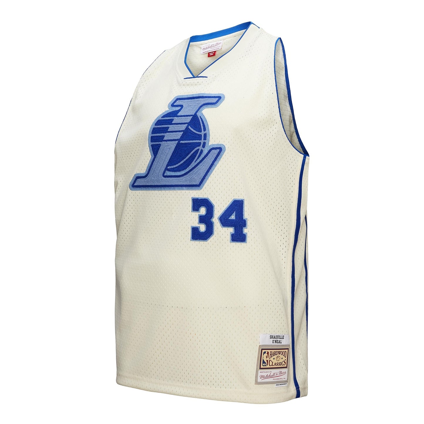 Men's Los Angeles Lakers Shaquille O'Neal Mitchell & Ness Cream Chainstitch Swingman Jersey