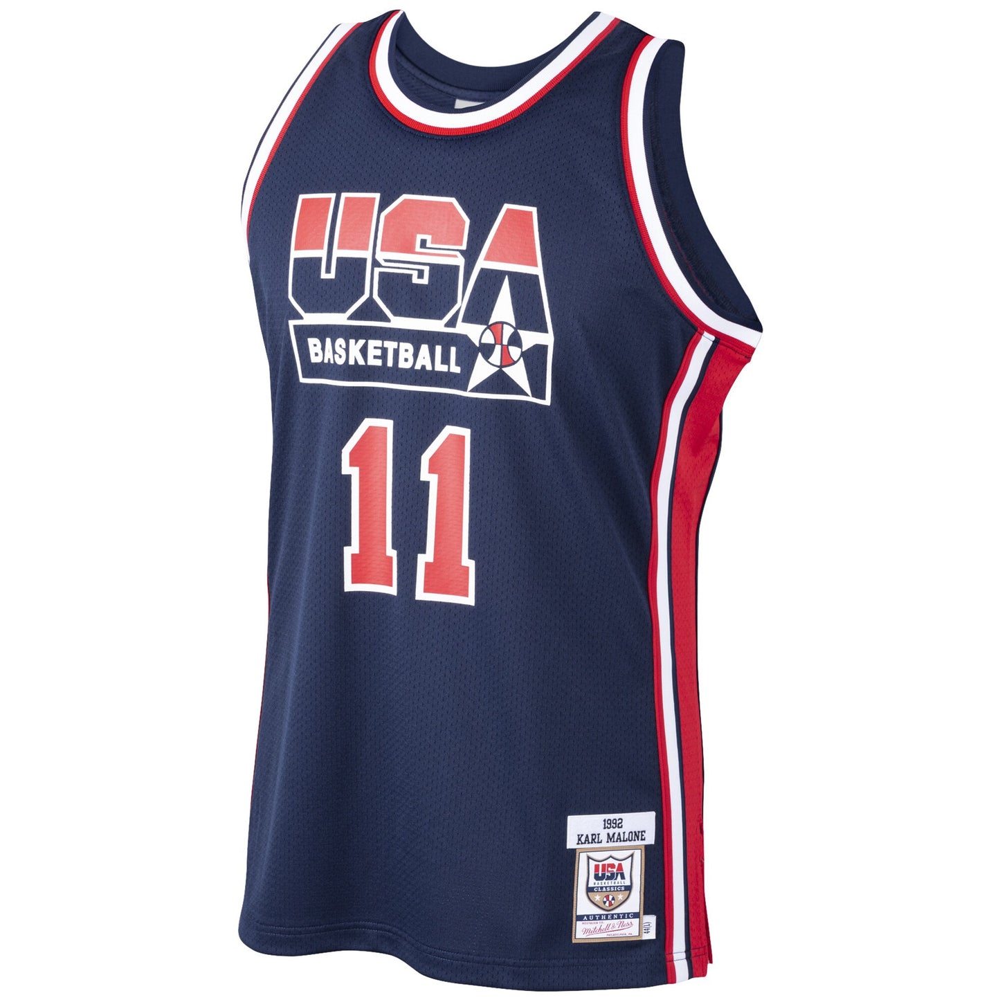Men's USA Basketball Karl Malone Mitchell & Ness Navy 1992 Dream Team Authentic Jersey