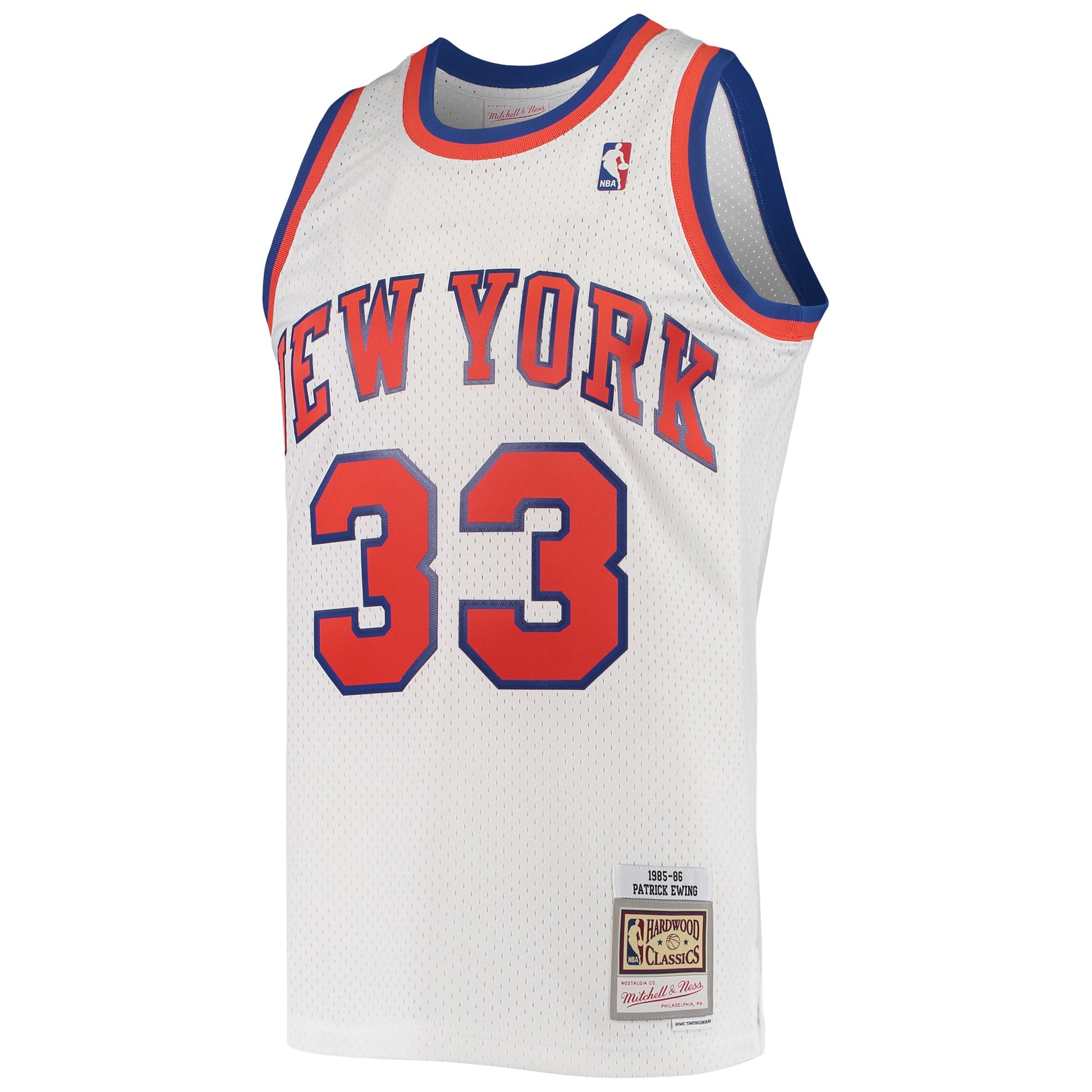 Men's New York Knicks Patrick Ewing Mitchell & Ness White 1985/86 Hardwood Classics Swingman Jersey