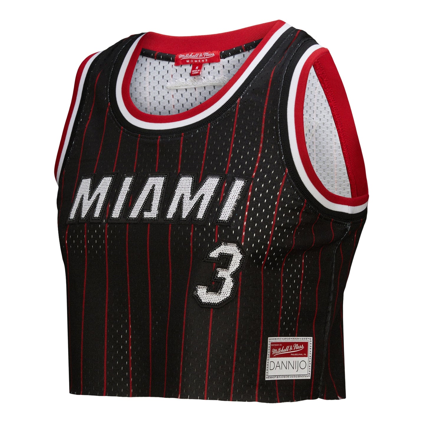Women's Miami Heat Dwyane Wade Mitchell & Ness x DANNIJO Black Fashion Cropped Basketball Jersey