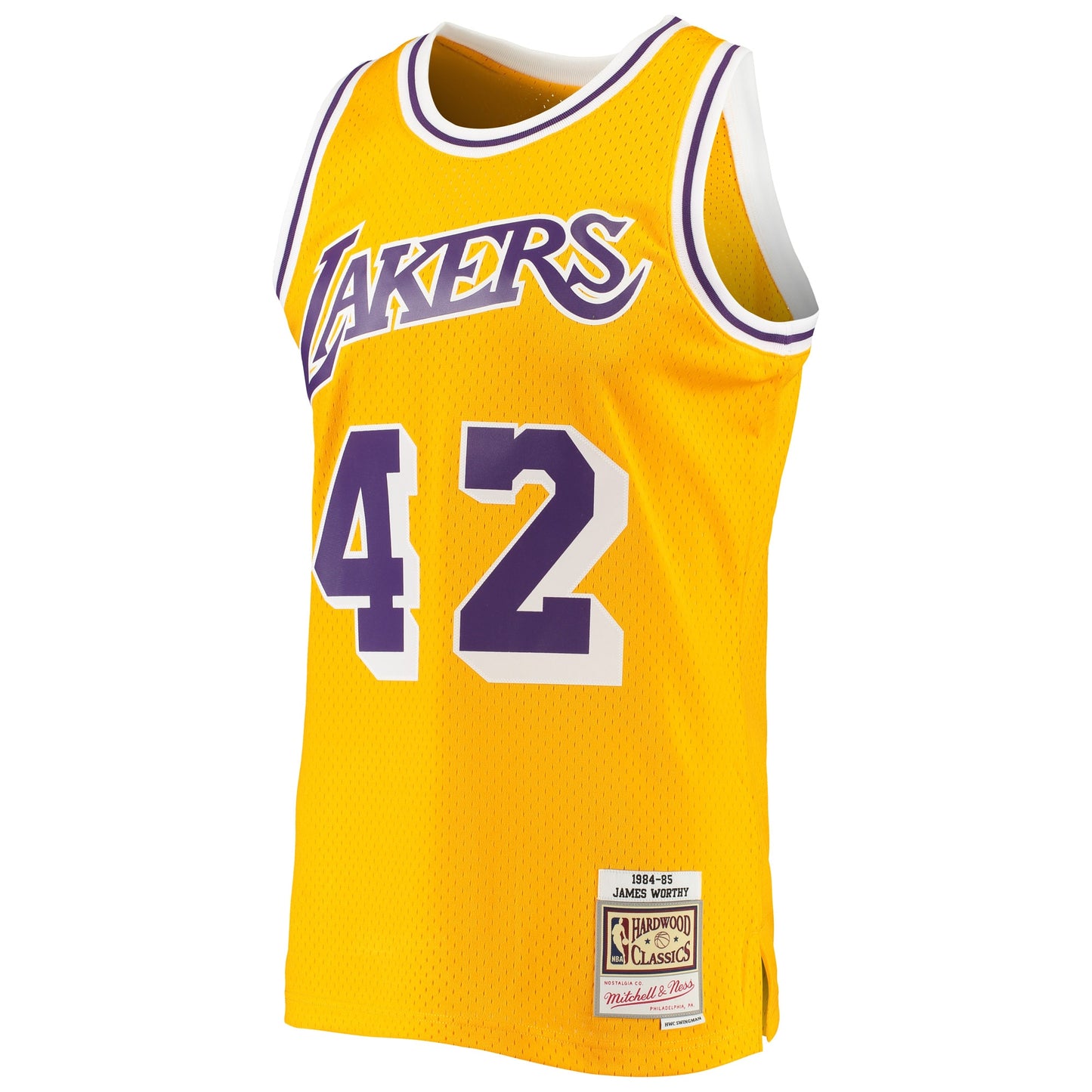 Men's Los Angeles Lakers James Worthy Mitchell & Ness Gold 1984/85 Hardwood Classics Swingman Jersey
