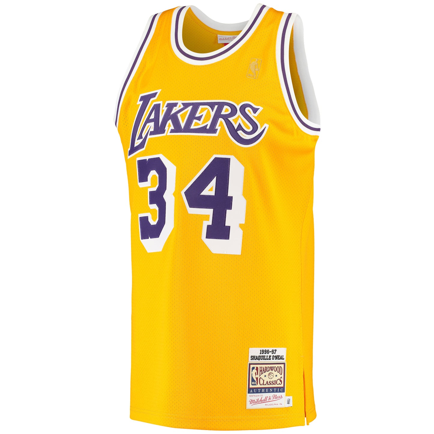 Men's Los Angeles Lakers Shaquille O'Neal Mitchell & Ness Gold 1996/97 Hardwood Classics Authentic Jersey