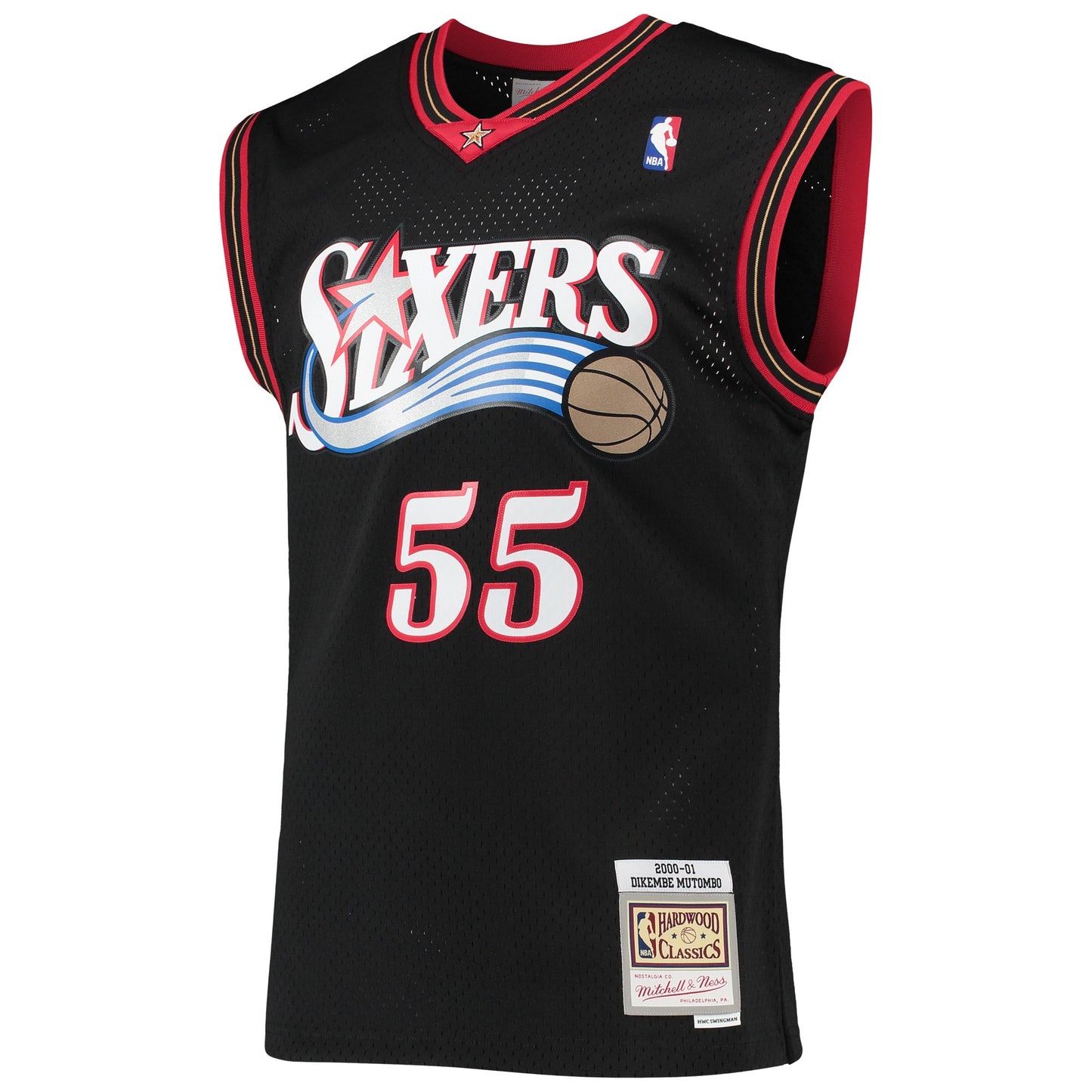 Men's Philadelphia 76ers Dikembe Mutombo Mitchell & Ness Black Hardwood Classics Swingman Jersey