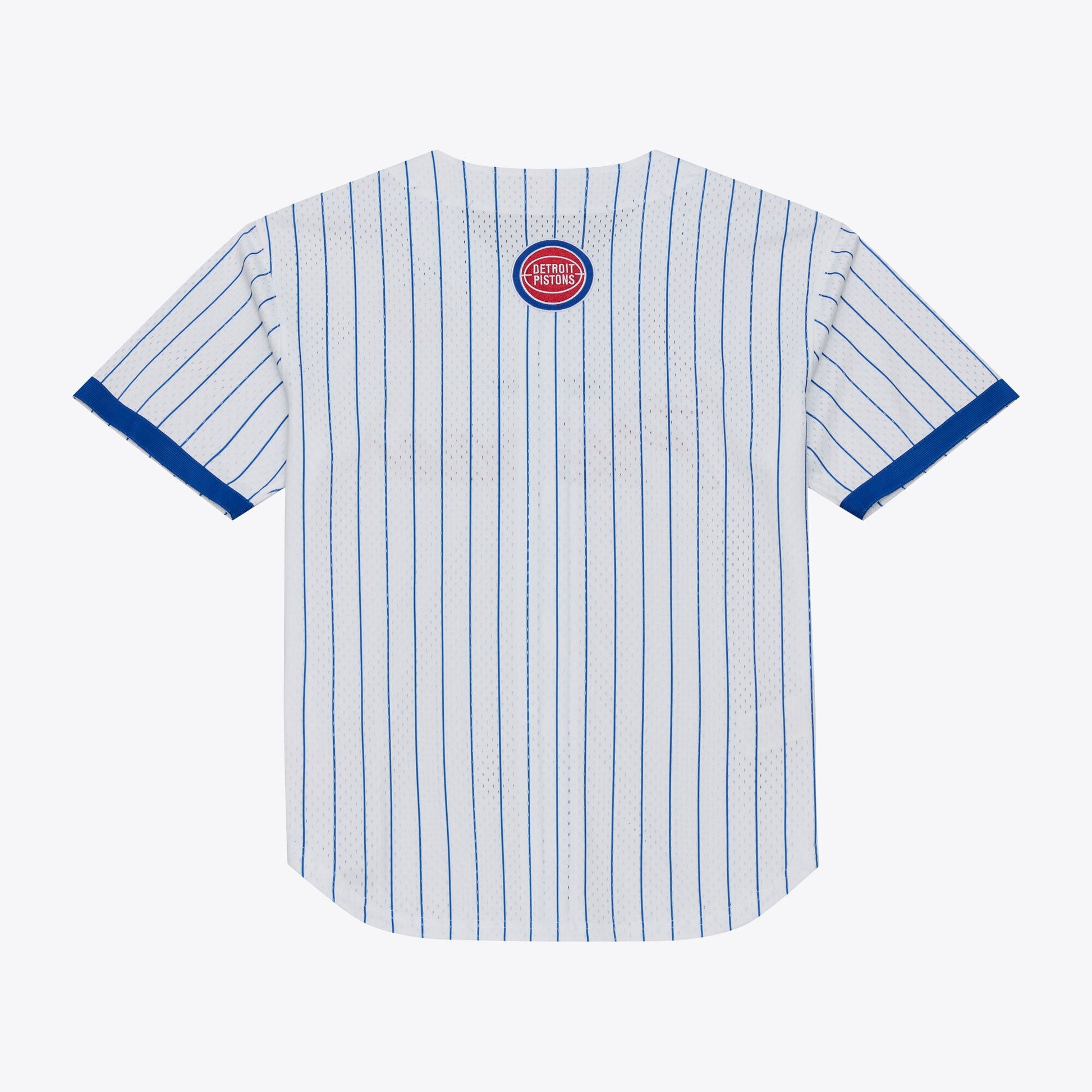 Men's Detroit Pistons Mitchell & Ness White Head Coach Pinstripe Mesh Full-Button Baseball Jersey