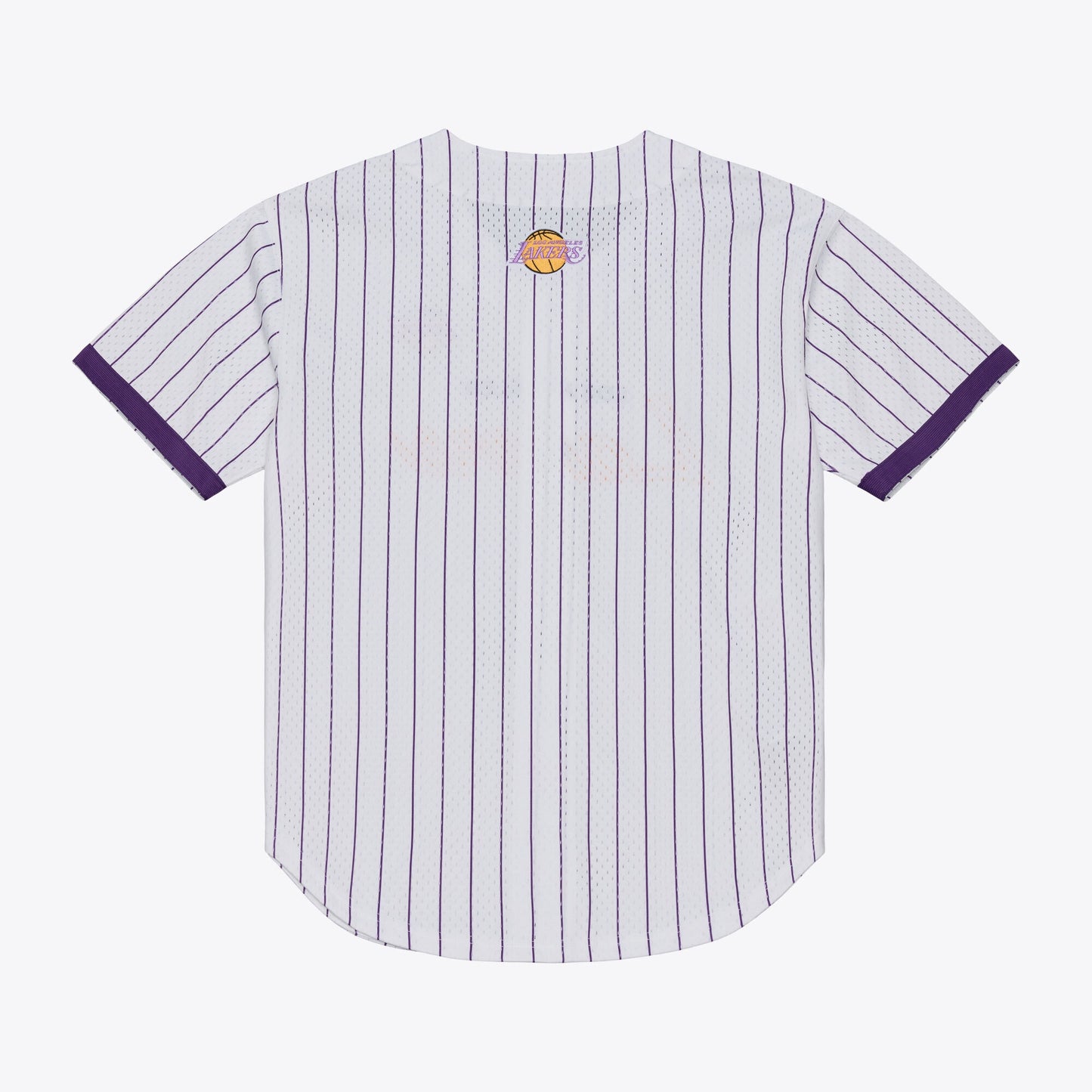 Men's Los Angeles Lakers Mitchell & Ness White Head Coach Pinstripe Mesh Full-Button Baseball Jersey