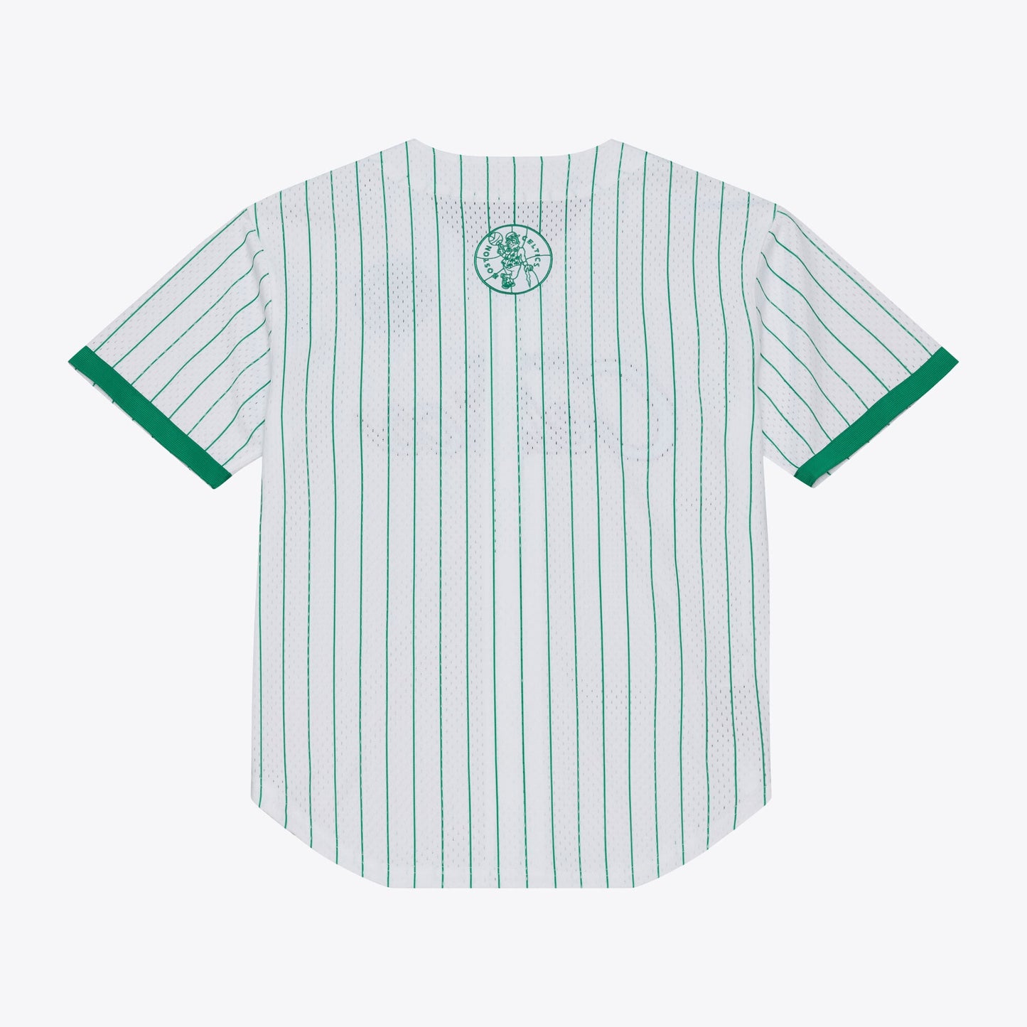 Men's Boston Celtics Mitchell & Ness White Head Coach Pinstripe Mesh Full-Button Baseball Jersey