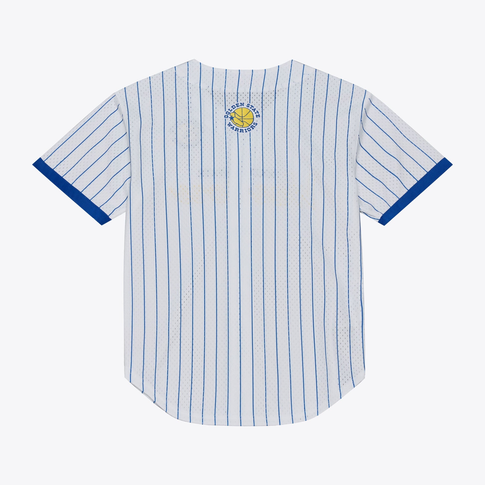 Men's Golden State Warriors Mitchell & Ness White Head Coach Pinstripe Mesh Full-Button Baseball Jersey