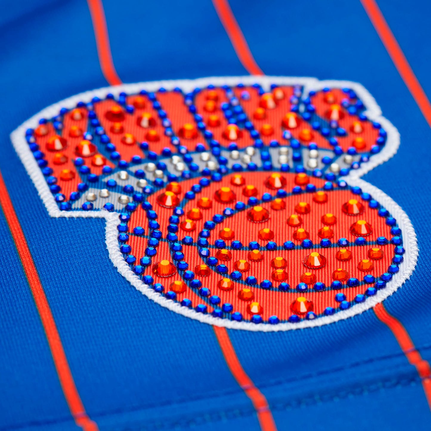 Women's New York Knicks Patrick Ewing Mitchell & Ness x DANNIJO Blue Name & Number Cropped Football Jersey