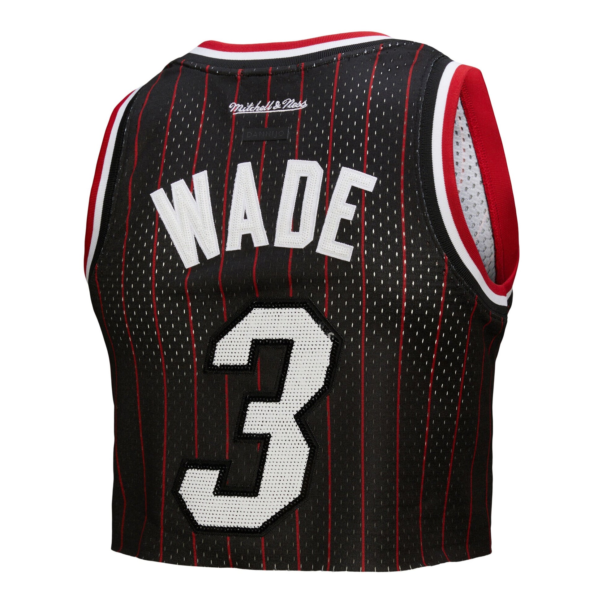 Women's Miami Heat Dwyane Wade Mitchell & Ness x DANNIJO Black Fashion Cropped Basketball Jersey
