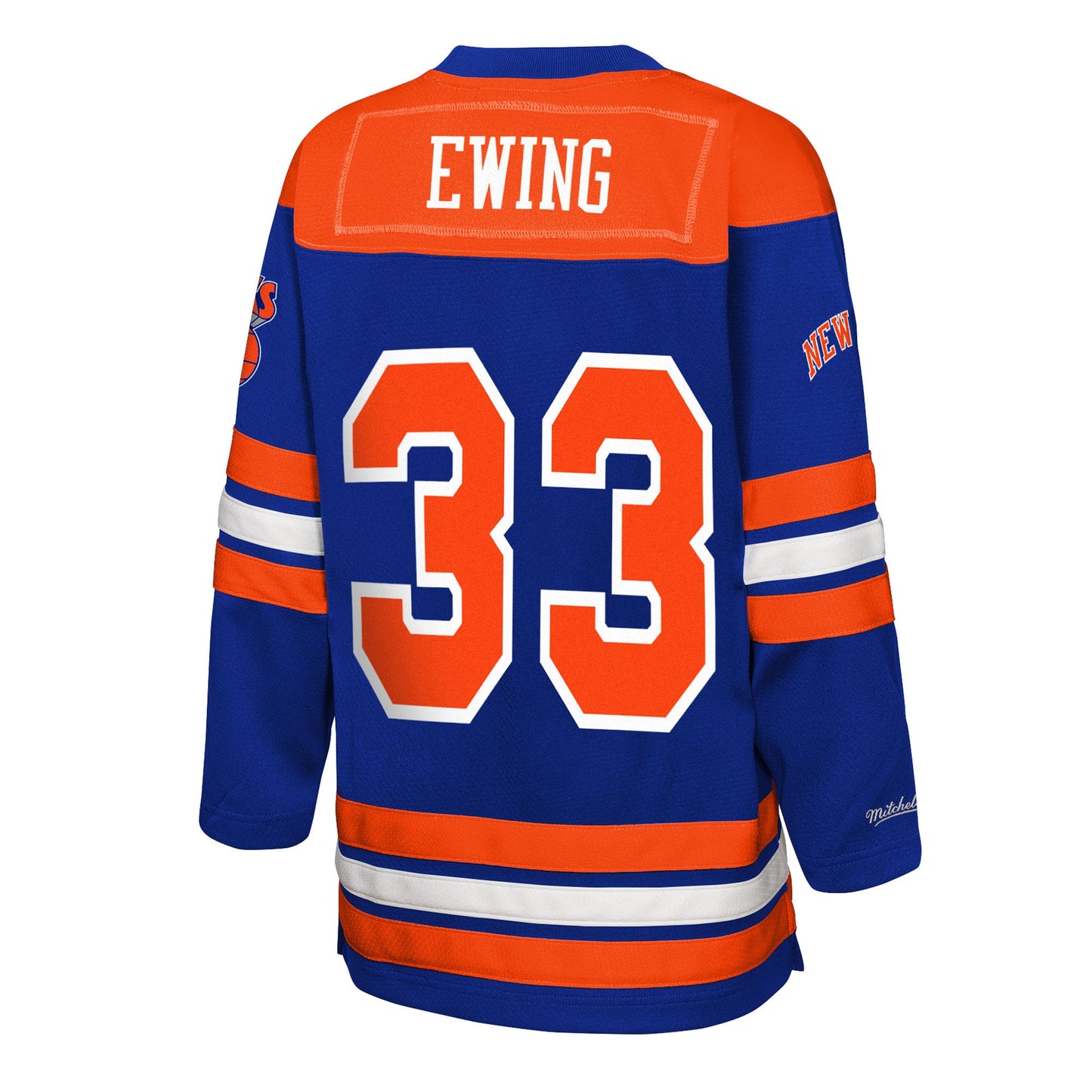 Youth New York Knicks Patrick Ewing Mitchell & Ness Blue Maxxed Out 2.0 Fashion Hockey Jersey