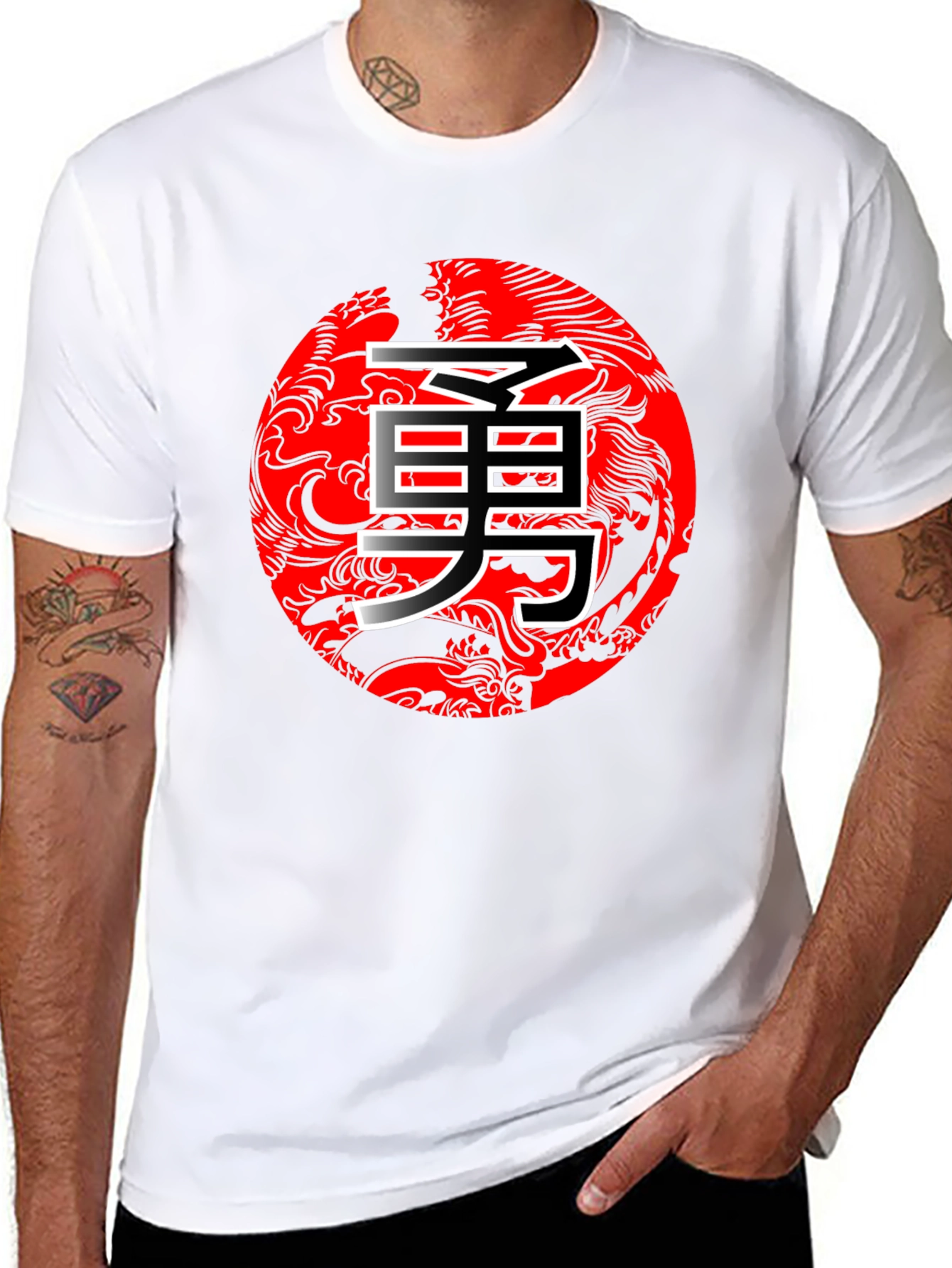 Bold Dragon Circle Kanji Graphic Black T-Shirt