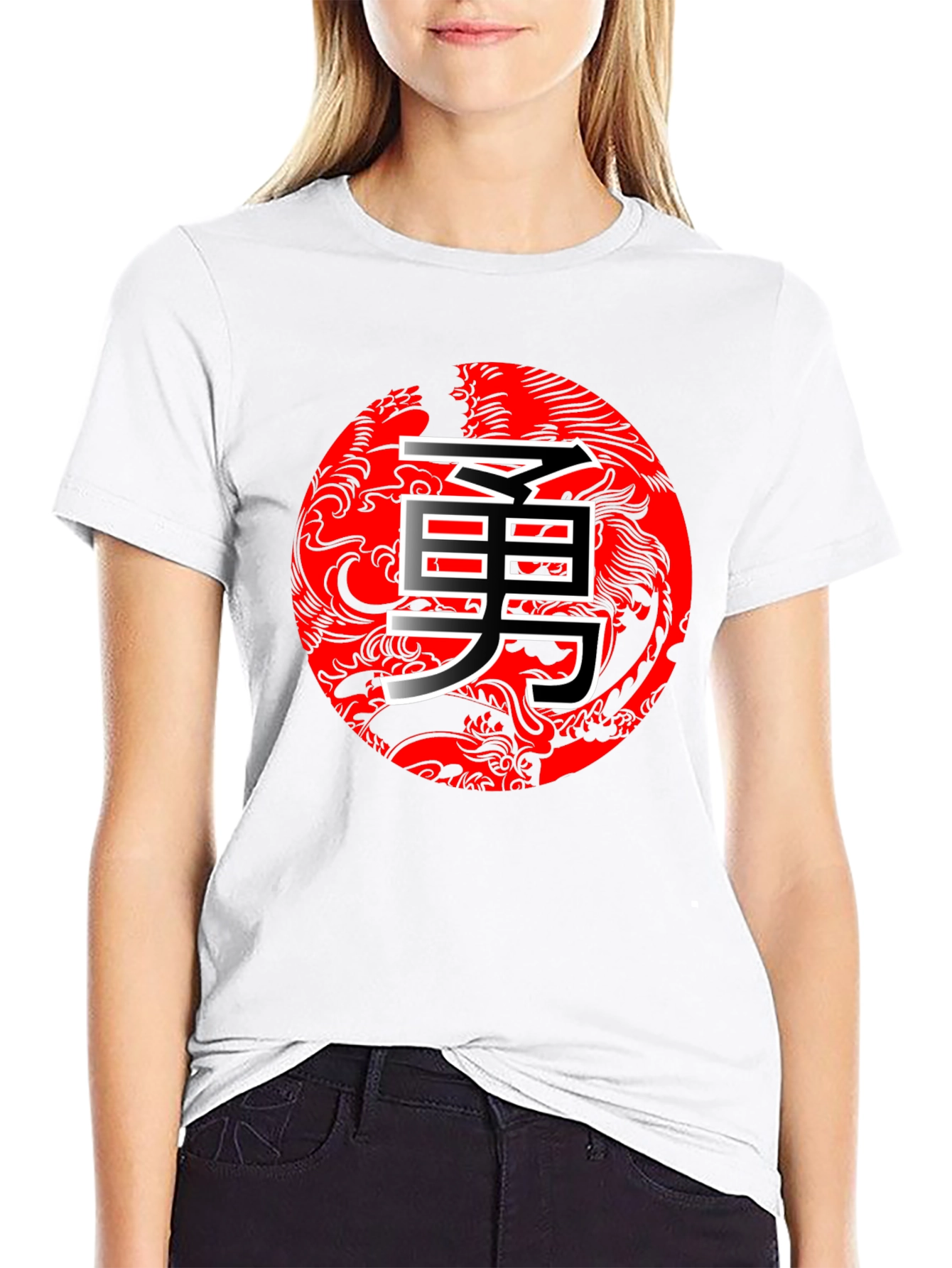 Bold Dragon Circle Kanji Graphic Black T-Shirt
