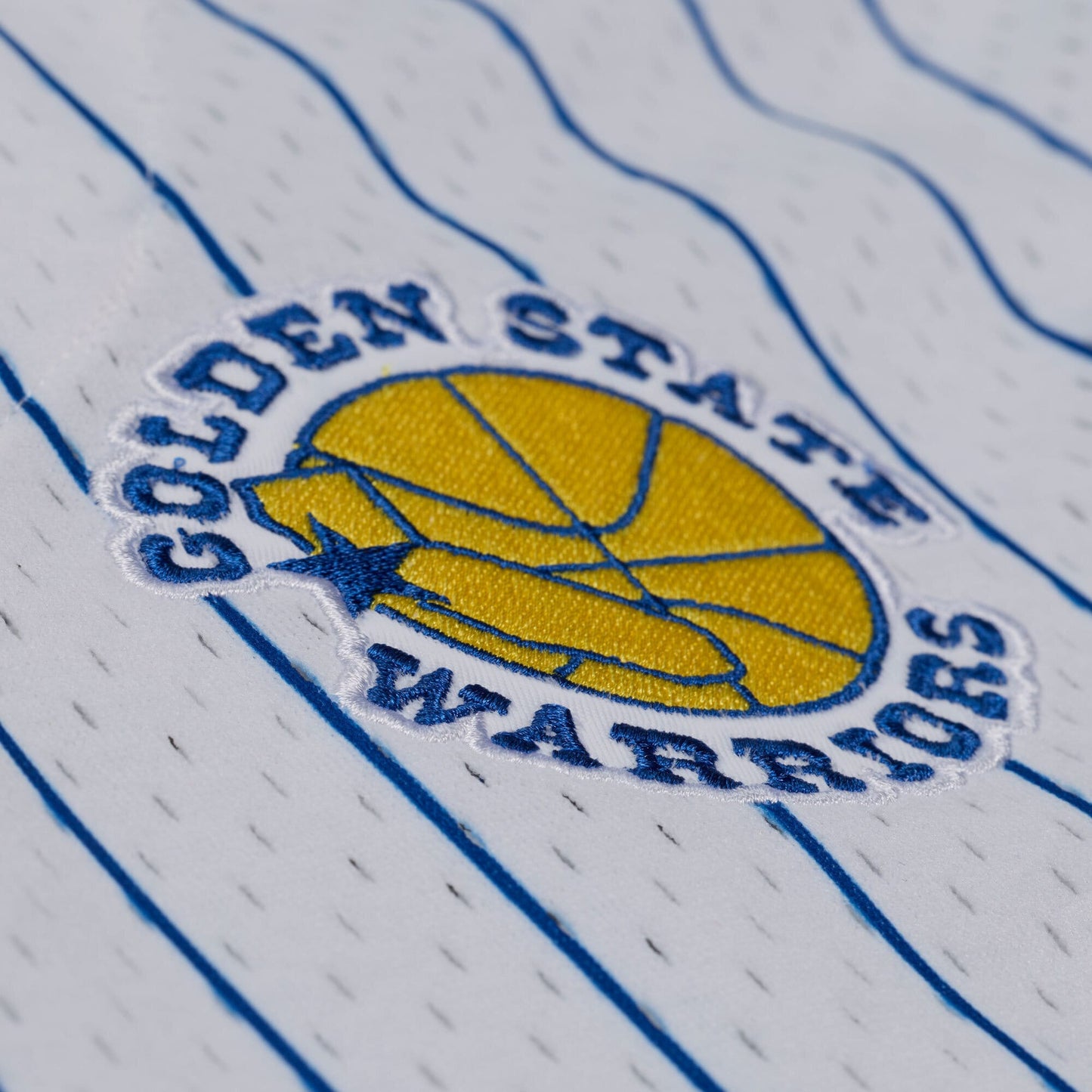 Men's Golden State Warriors Mitchell & Ness White Head Coach Pinstripe Mesh Full-Button Baseball Jersey
