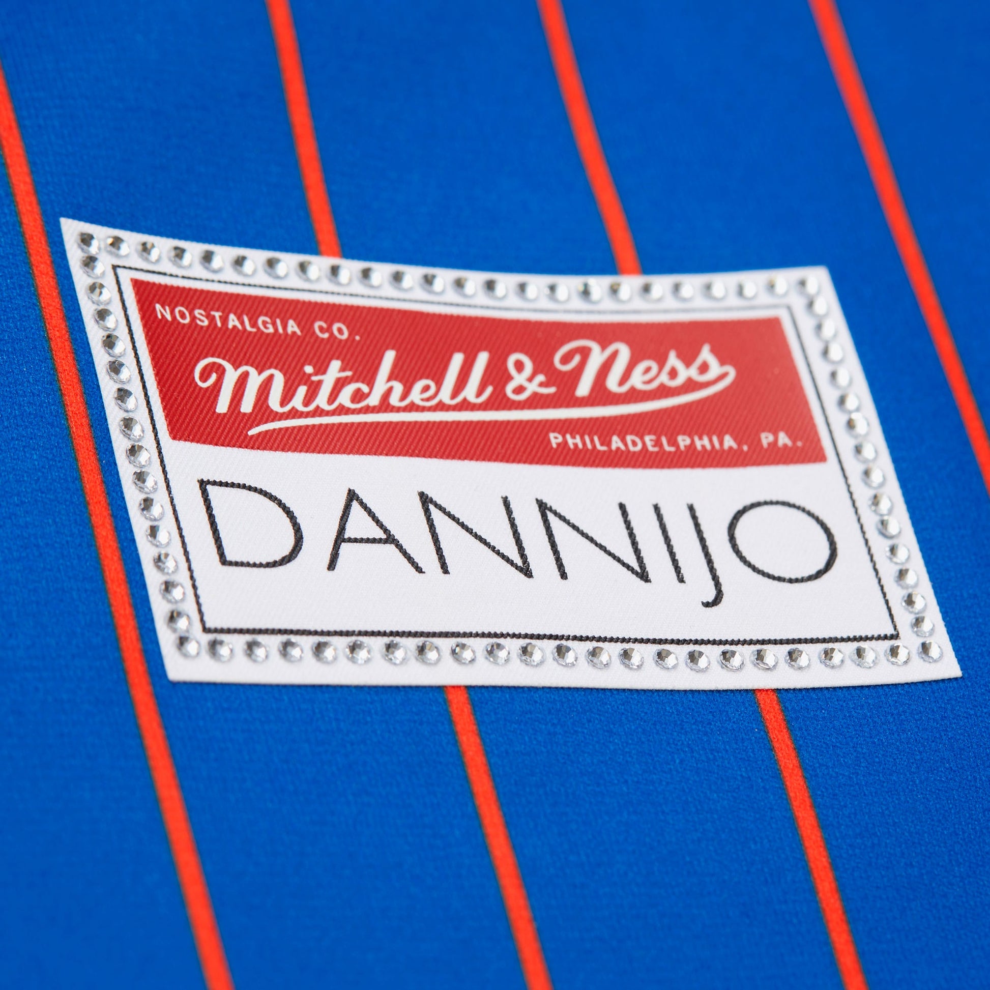 Women's New York Knicks Patrick Ewing Mitchell & Ness x DANNIJO Blue Name & Number Cropped Football Jersey