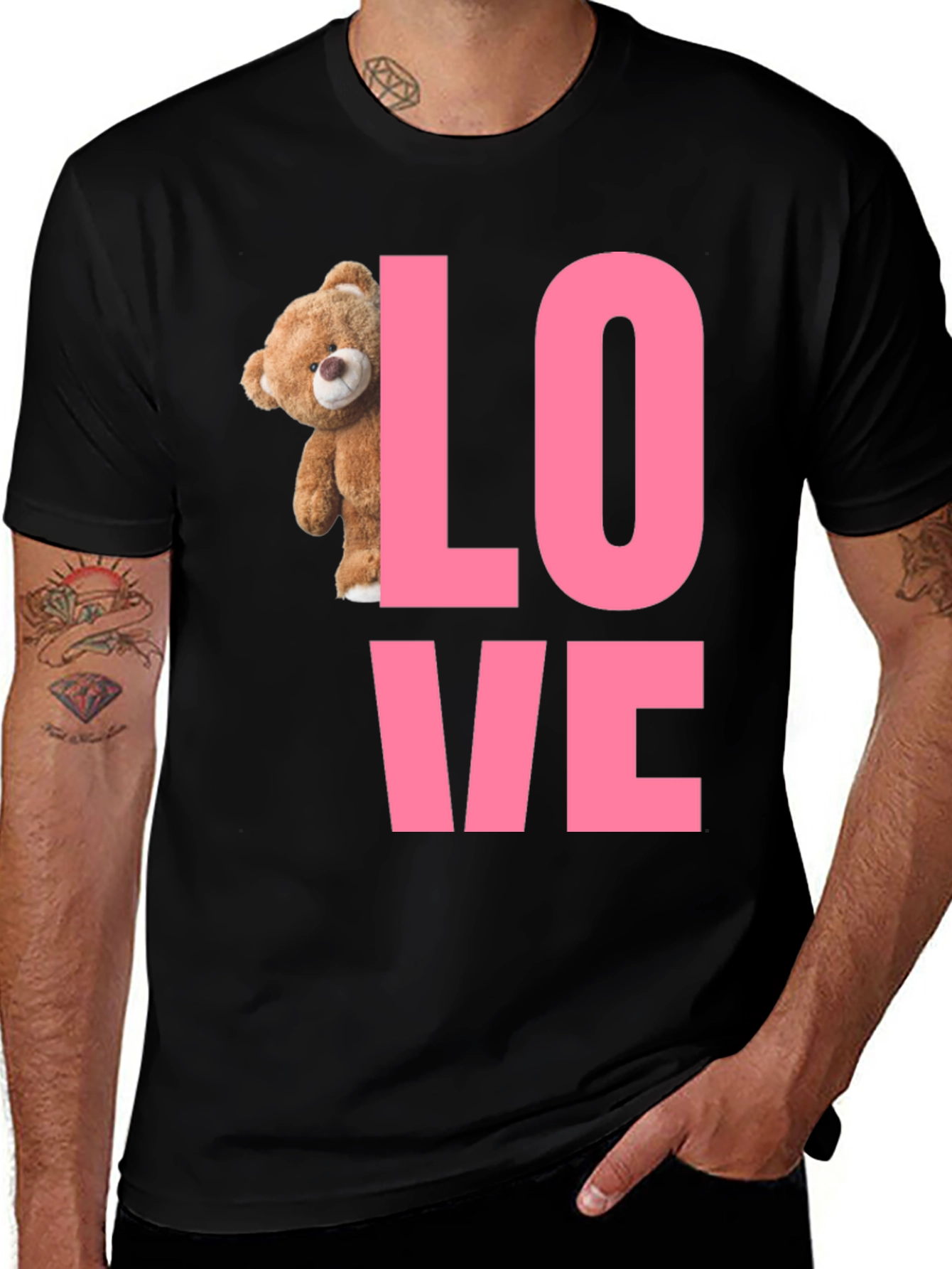 Love Teddy Bear Graphic T-Shirt - Black