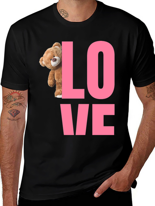 Love Teddy Bear Graphic T-Shirt - Black