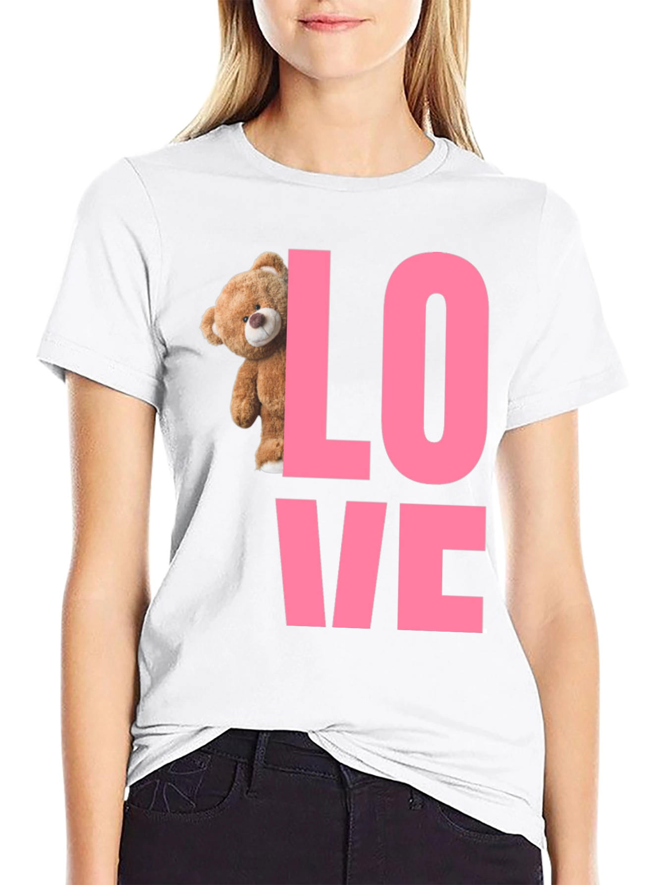 Love Teddy Bear Graphic T-Shirt - Black