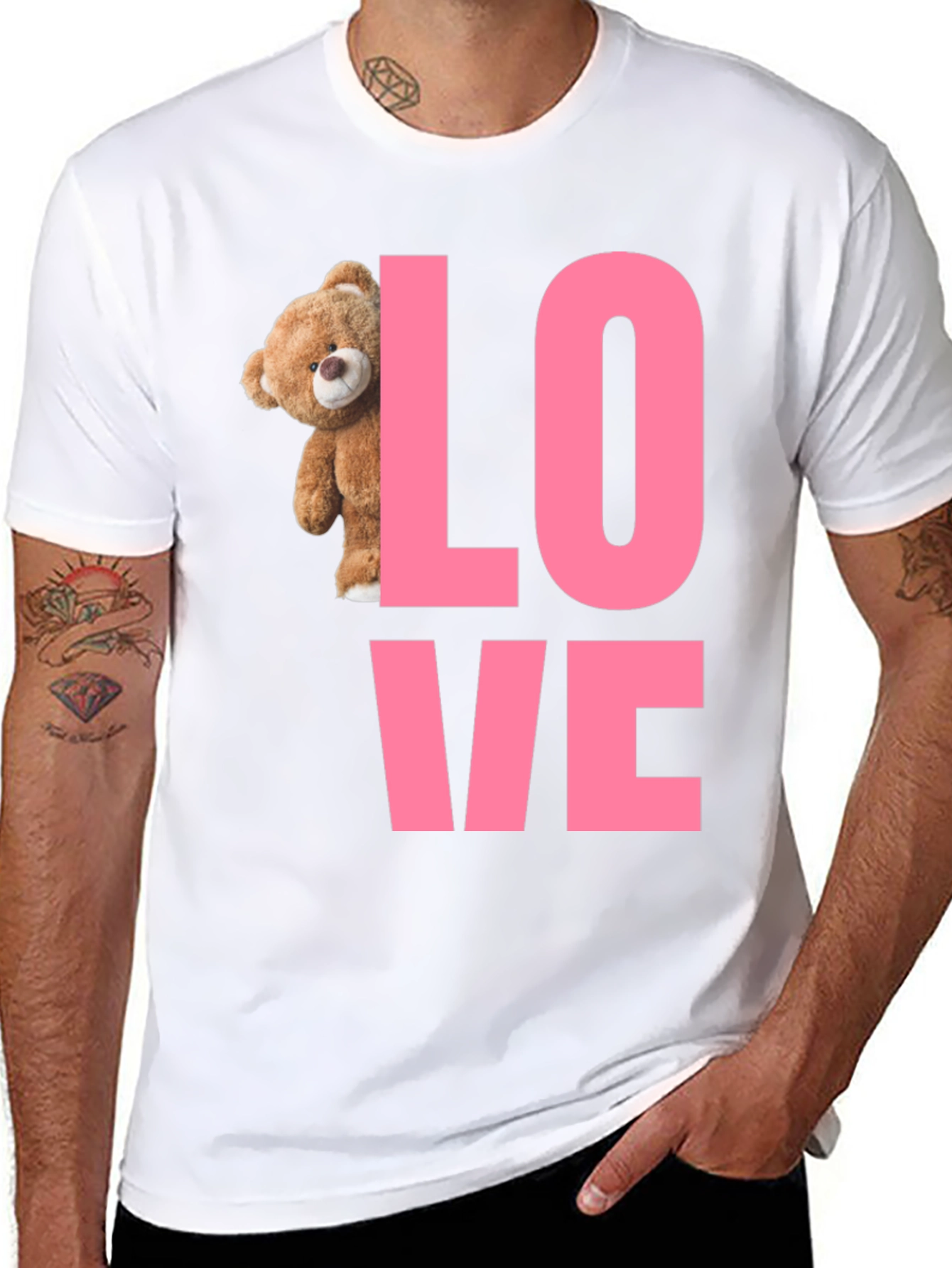 Love Teddy Bear Graphic T-Shirt - Black