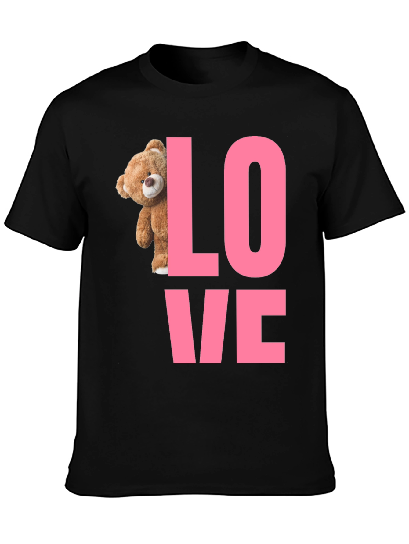 Love Teddy Bear Graphic T-Shirt - Black