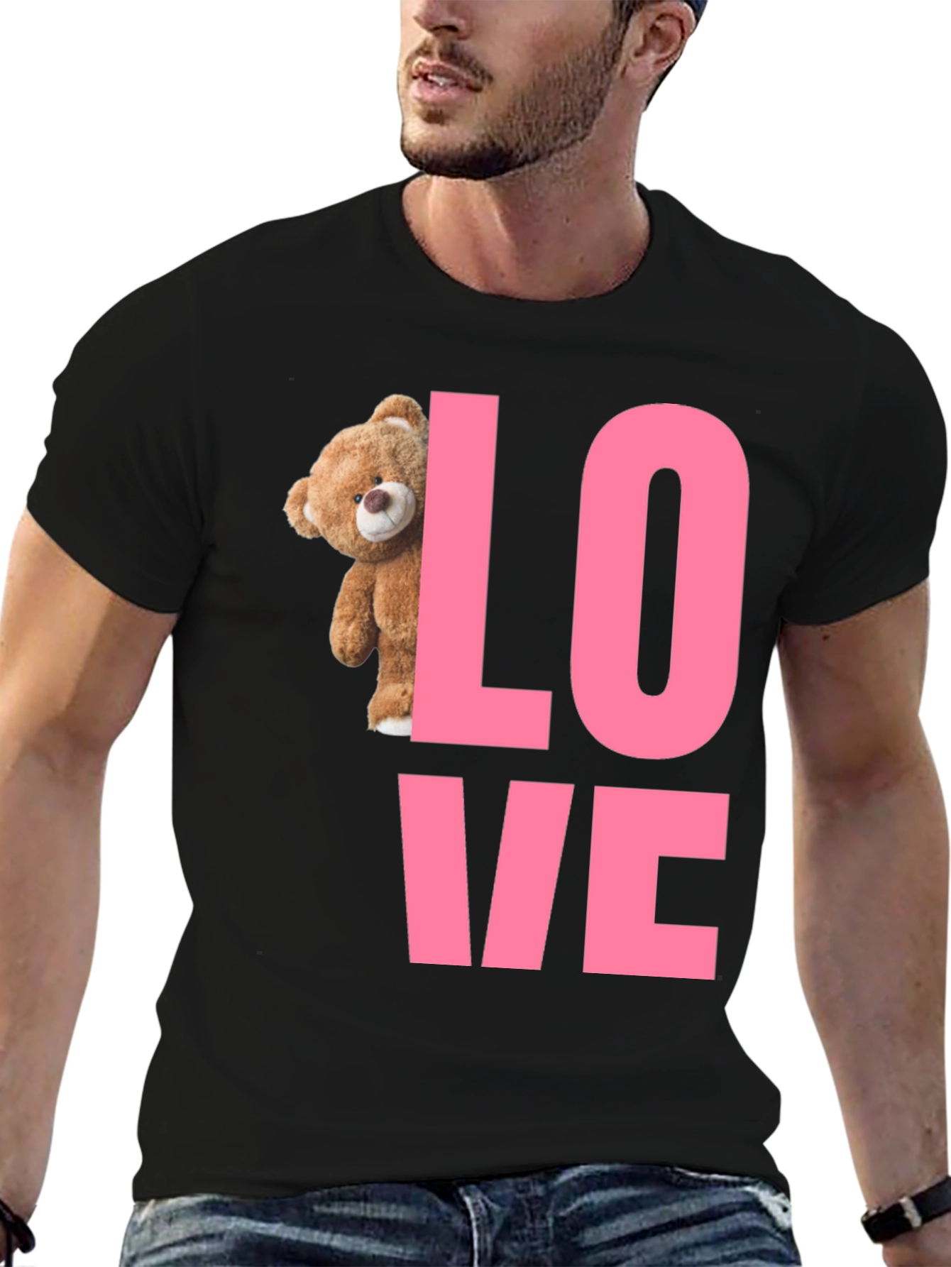 Love Teddy Bear Graphic T-Shirt - Black