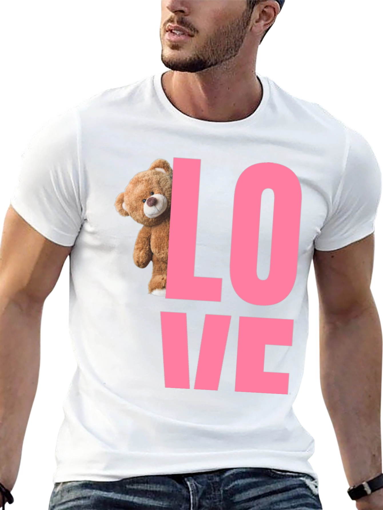 Love Teddy Bear Graphic T-Shirt - Black