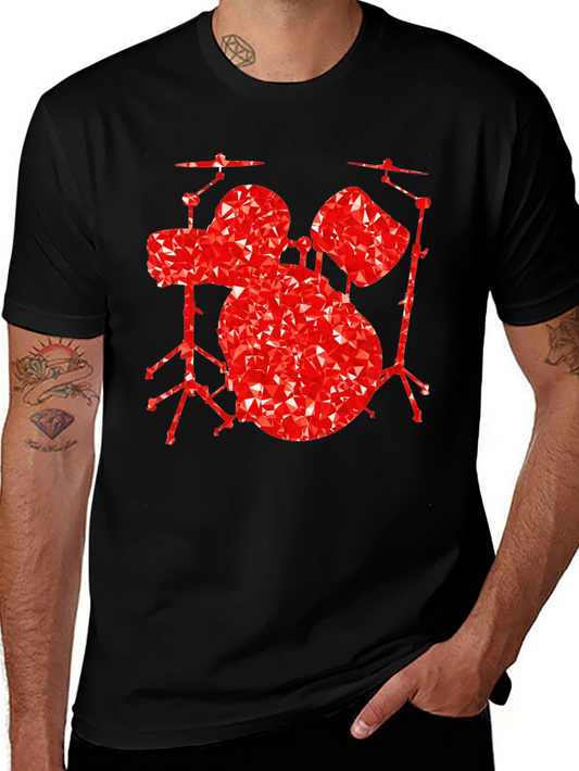 Geometric Drum Set Graphic Tee - Black