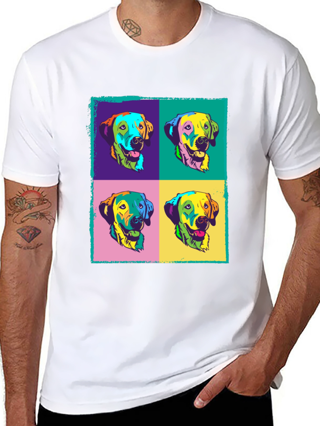Pop Art Dog Graphic Black T-Shirt