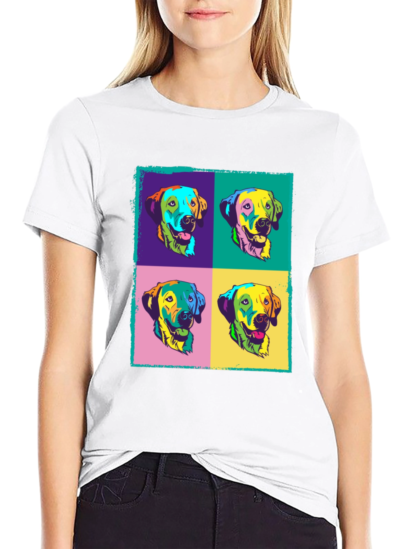 Pop Art Dog Graphic Black T-Shirt