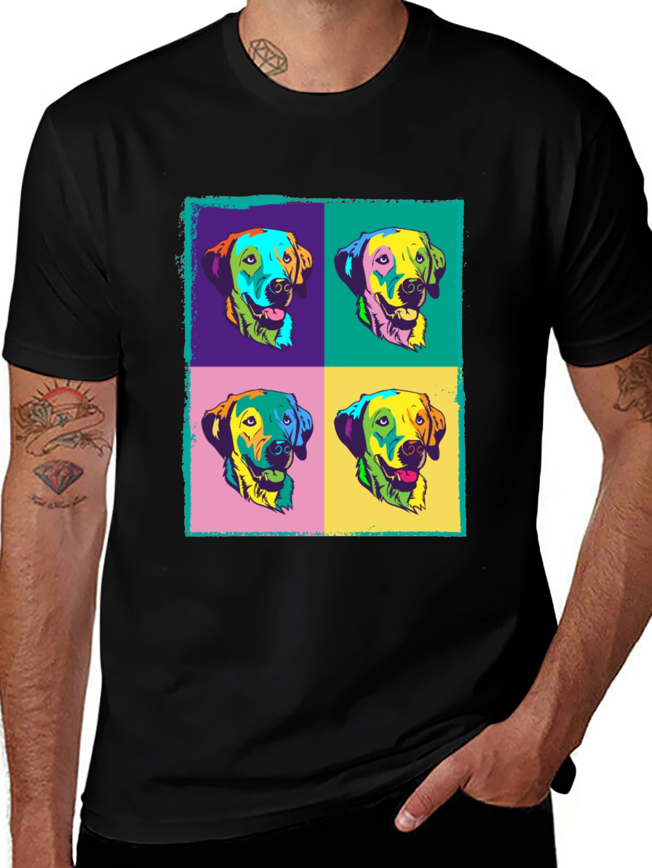 Pop Art Dog Graphic Black T-Shirt