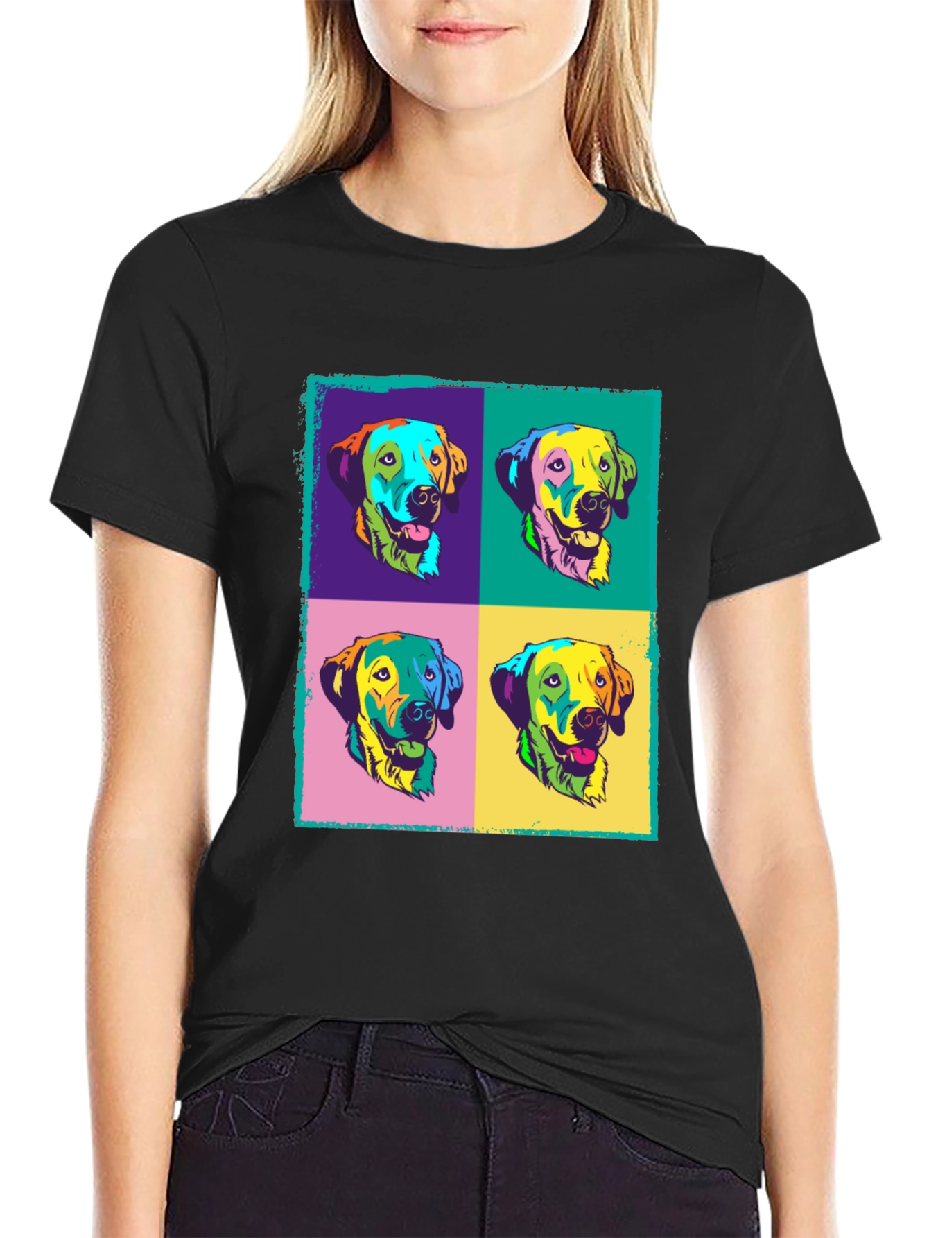 Pop Art Dog Graphic Black T-Shirt