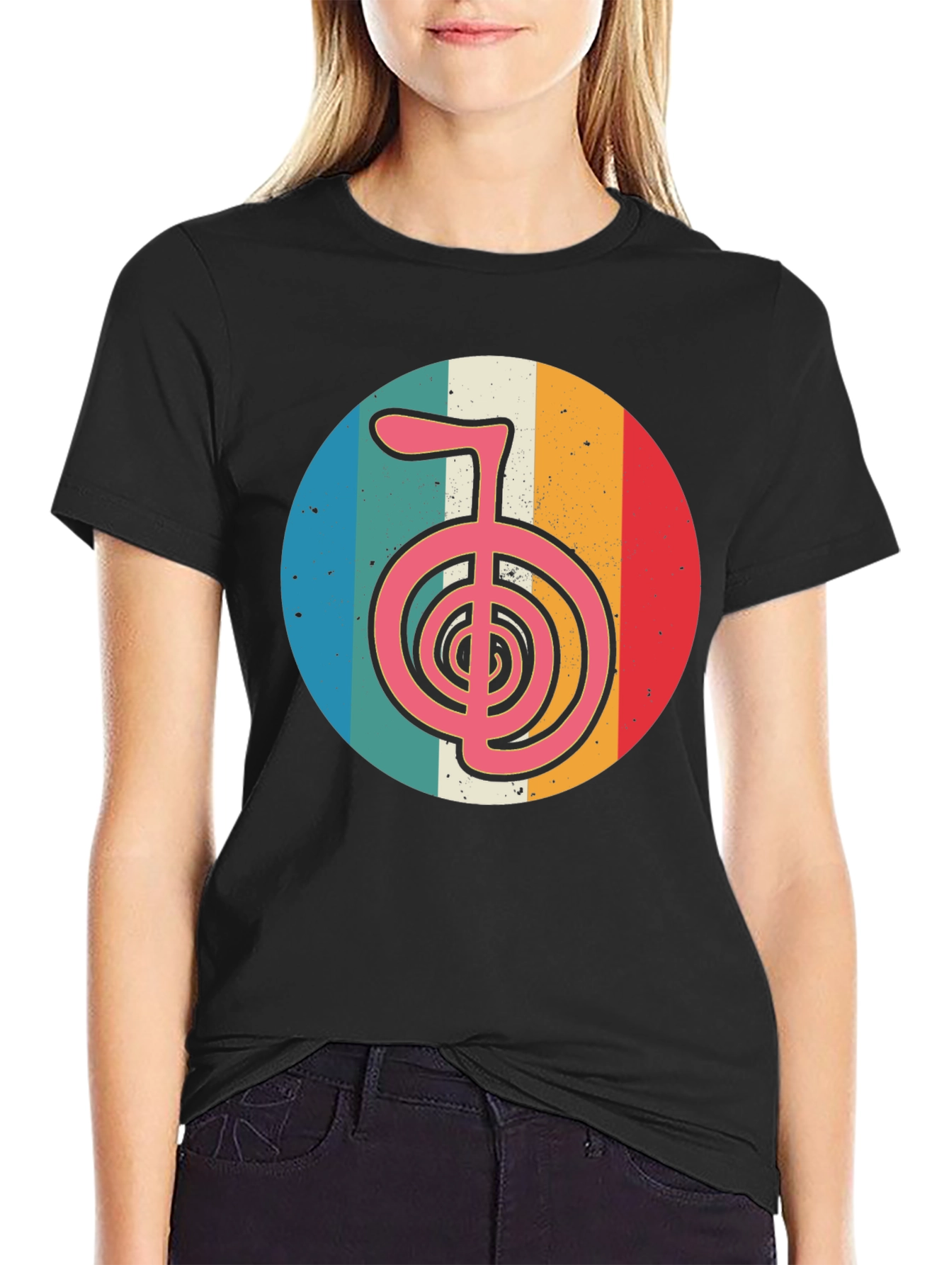 Retro Chakra Symbol Graphic T-Shirt - Black
