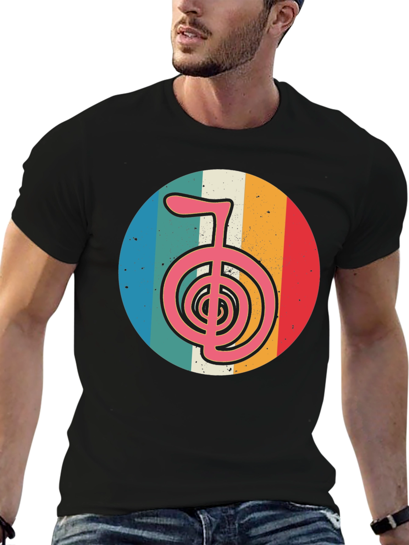 Retro Chakra Symbol Graphic T-Shirt - Black