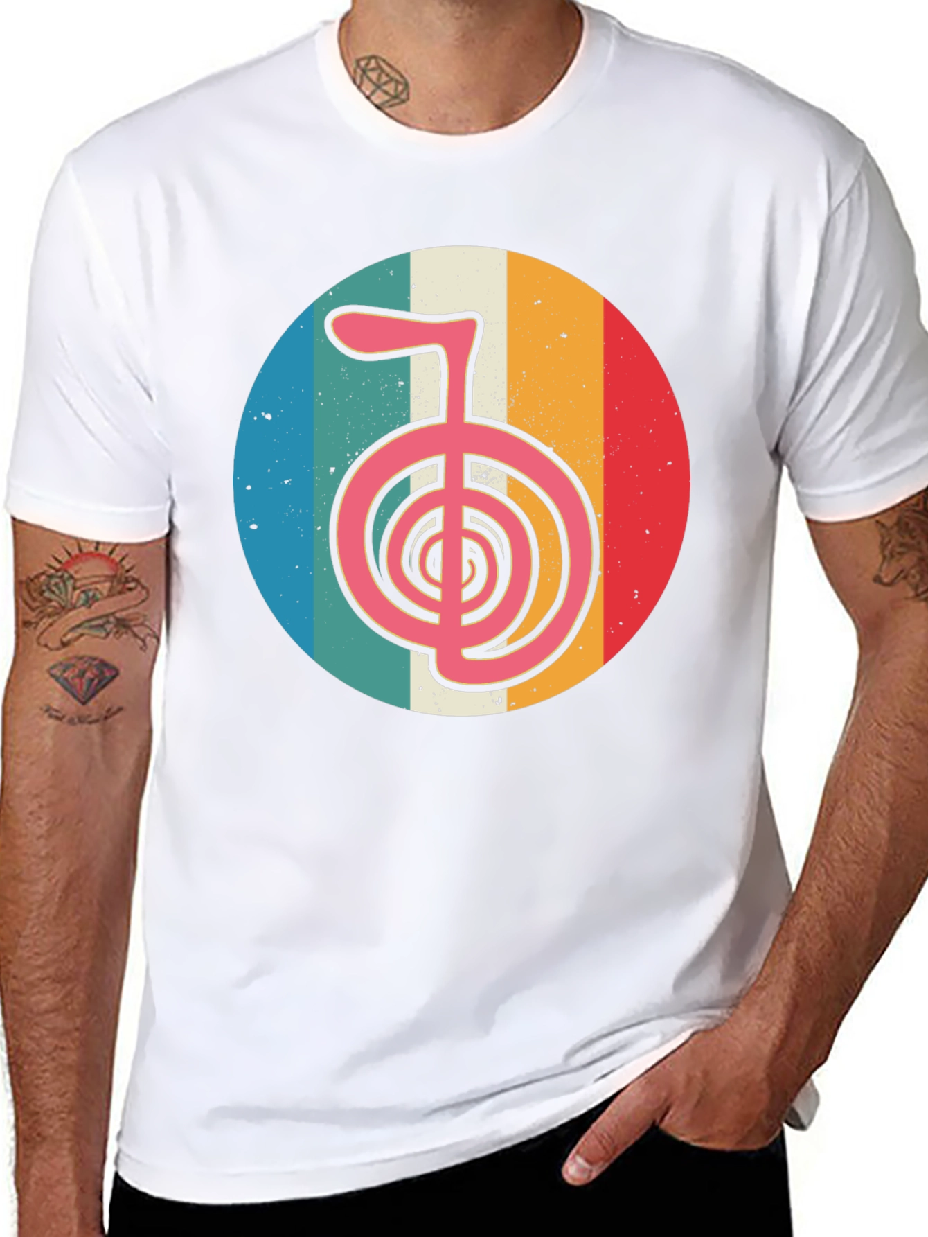 Retro Chakra Symbol Graphic T-Shirt - Black