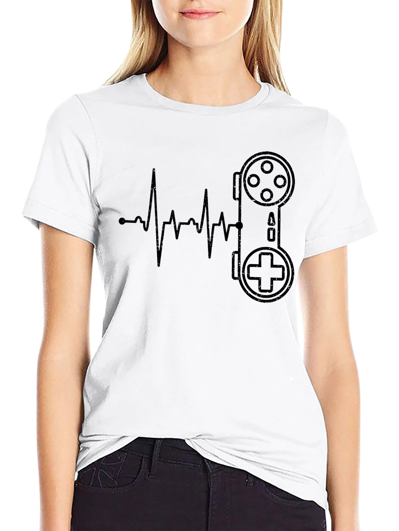 Gamer Heartbeat T-Shirt - Black Cotton Casual Tee