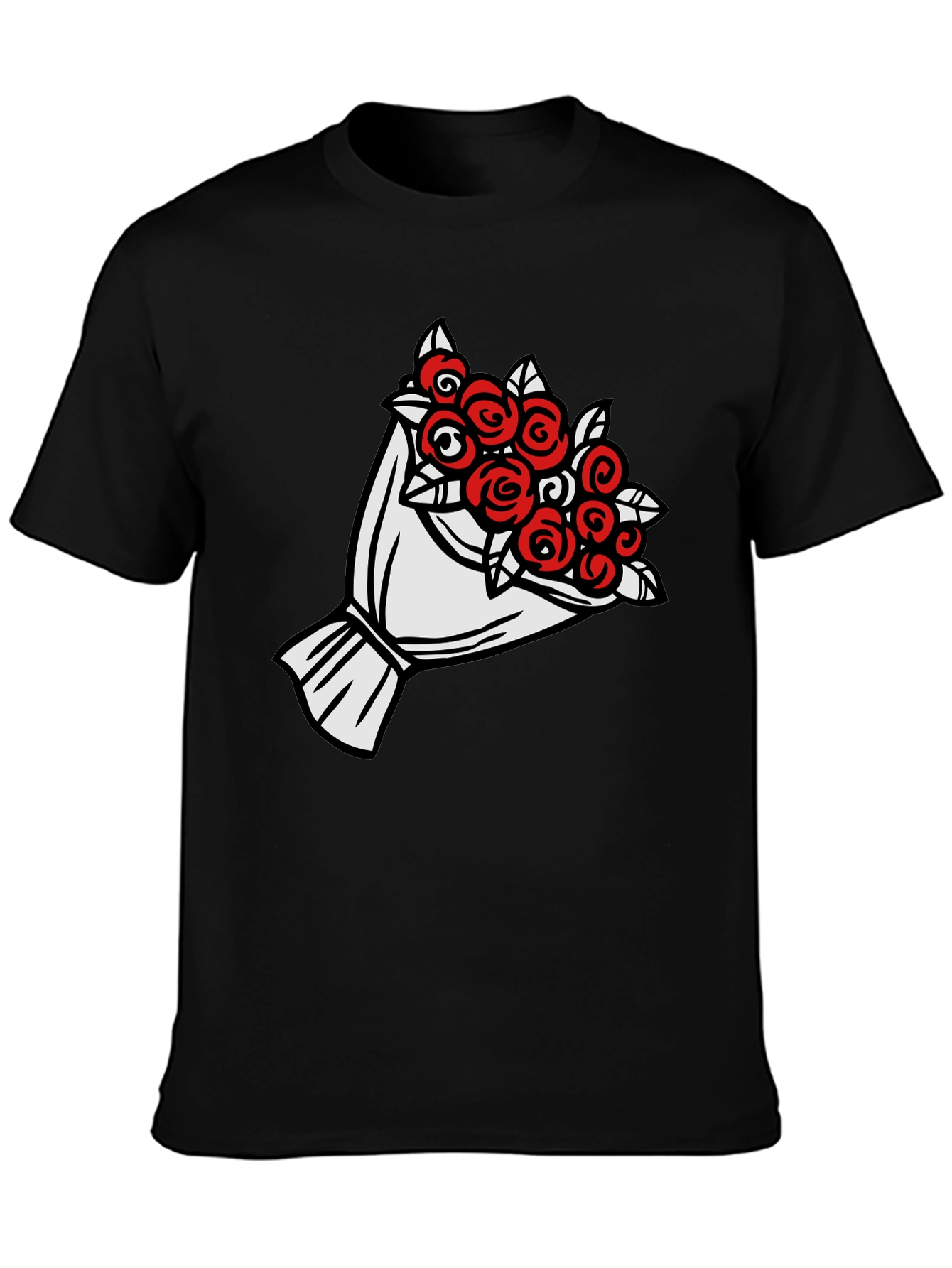 Rose Bouquet Graphic Tee - Black Casual Shirt